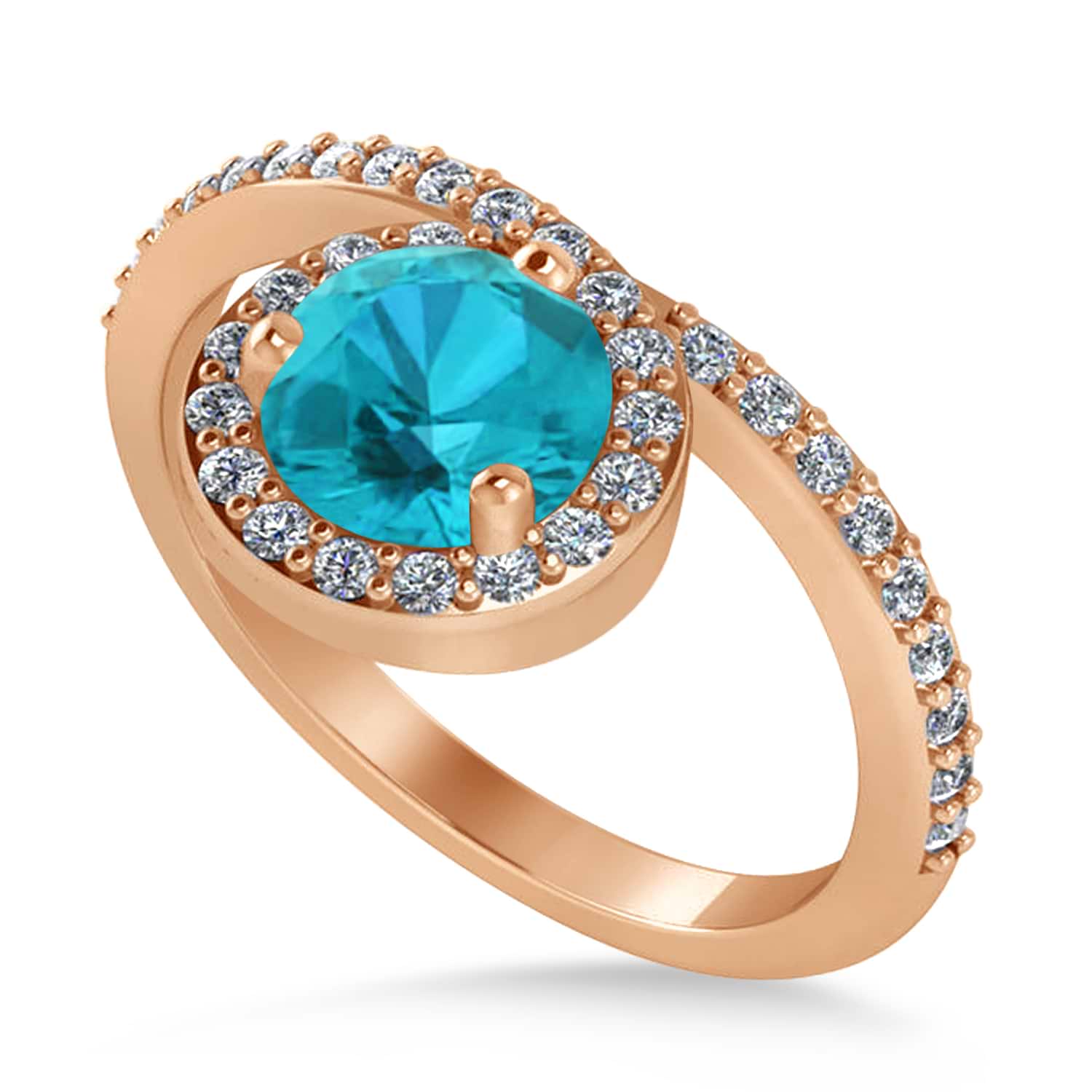 Round Blue & White Diamond Nouveau Ring 18K Rose Gold (1.11 ctw)