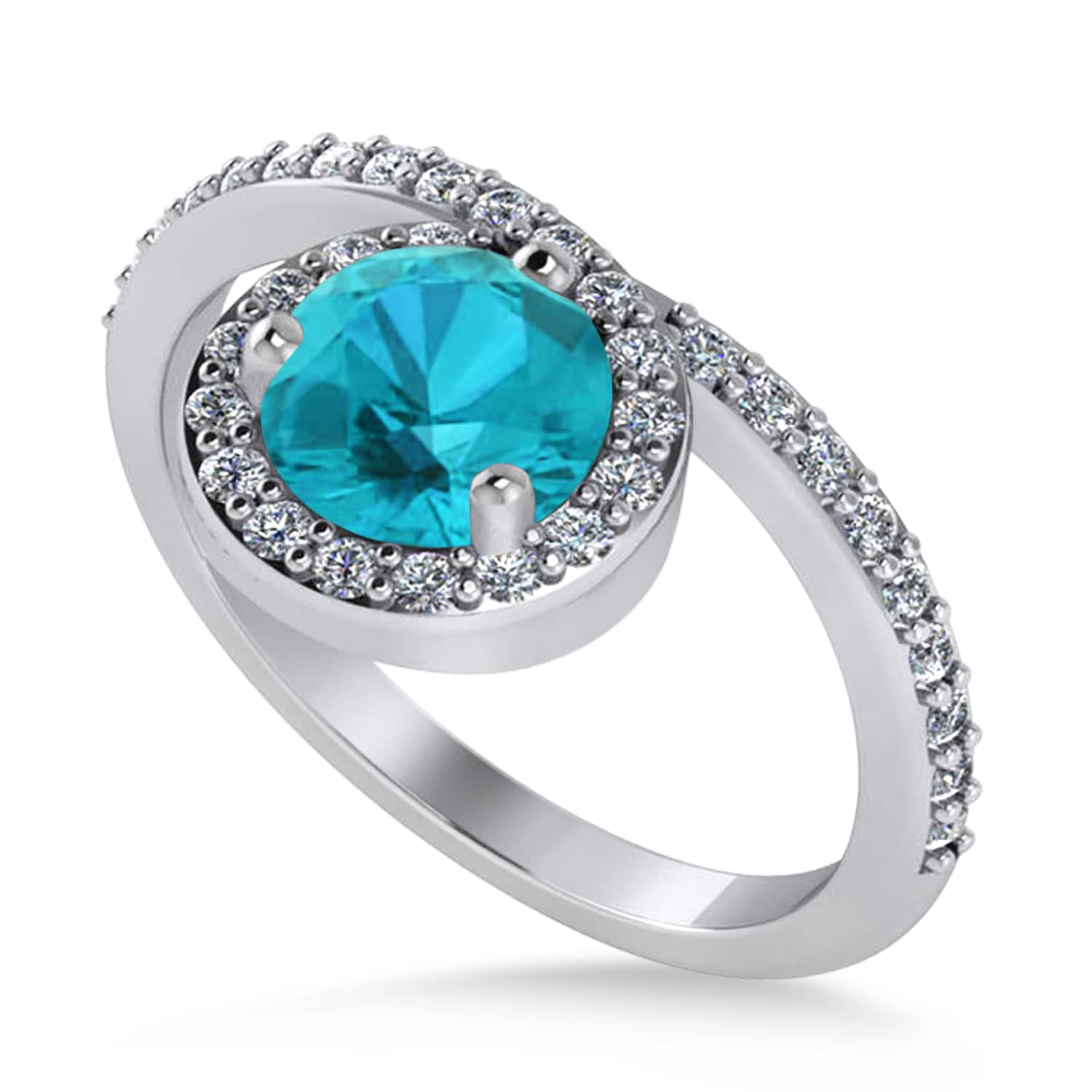 Round Blue & White Diamond Nouveau Ring 18K White Gold (1.11 ctw)
