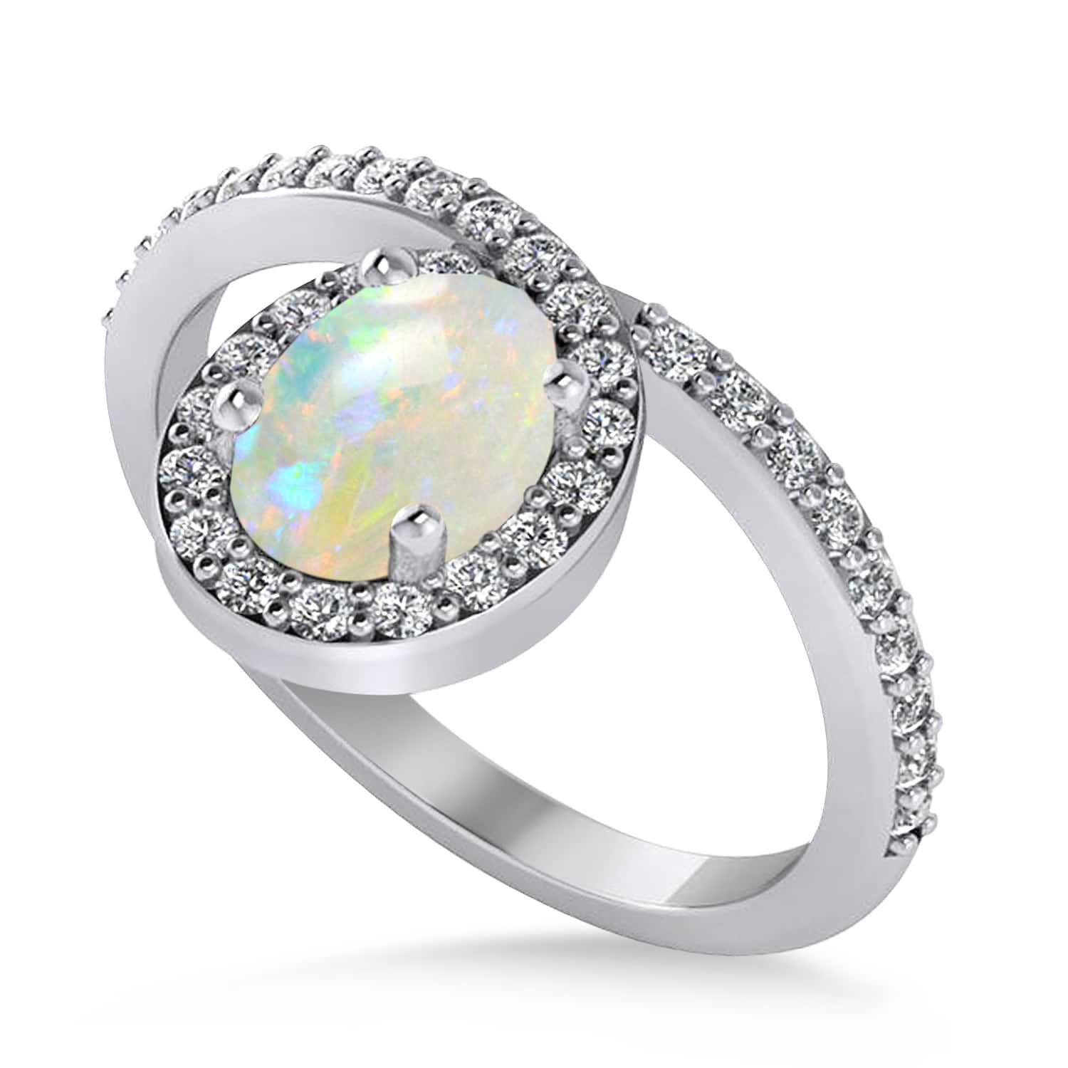 Oval Opal & Diamond Nouveau Ring 14k White Gold (0.83 ctw)