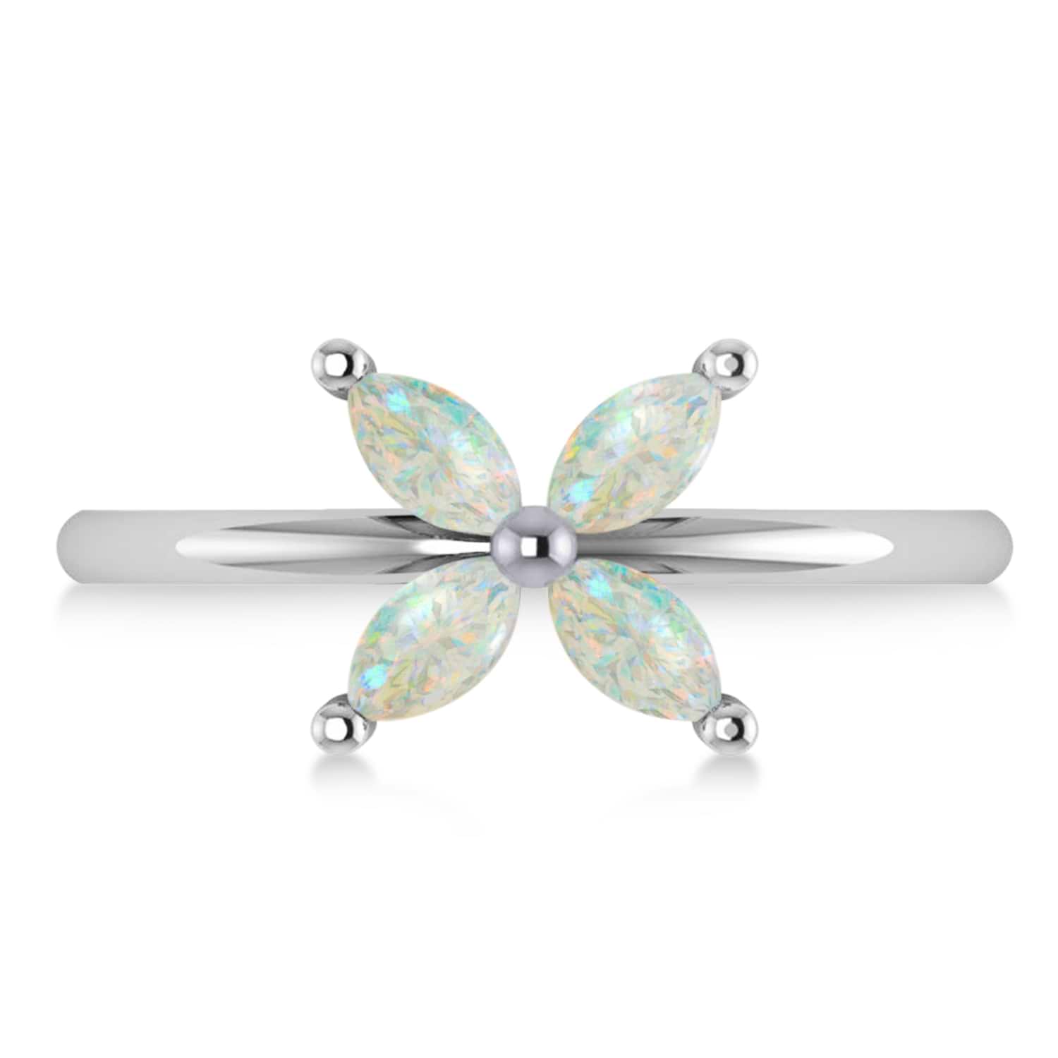 Opal Flower Marquise Ring 14k White Gold (0.40 ctw)