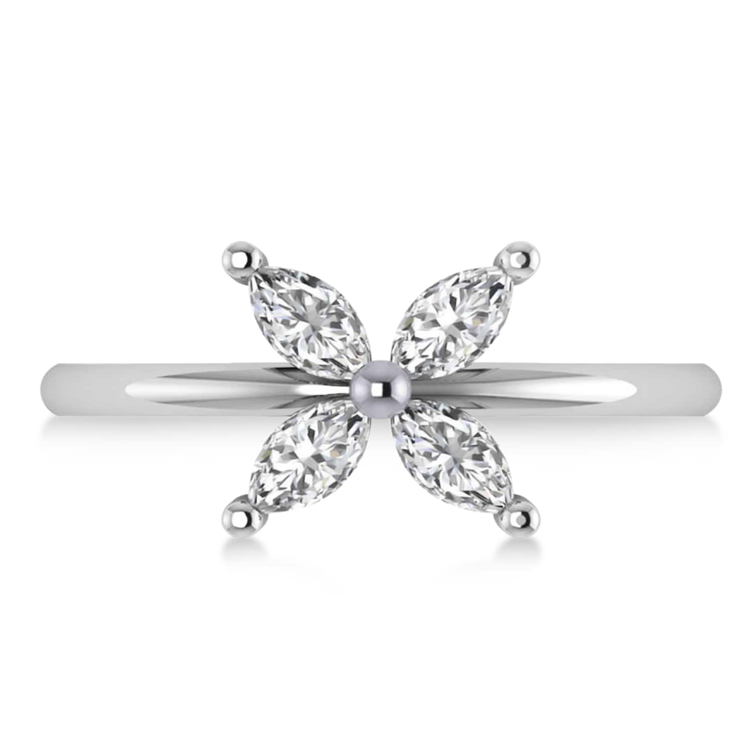 Diamond Marquise Flower Ring 14k White Gold (0.60 ctw)