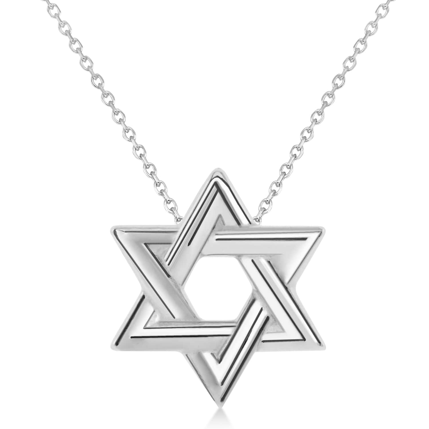 Jewish Star of David Interconnecting Petite Pendant Necklace 14K White Gold