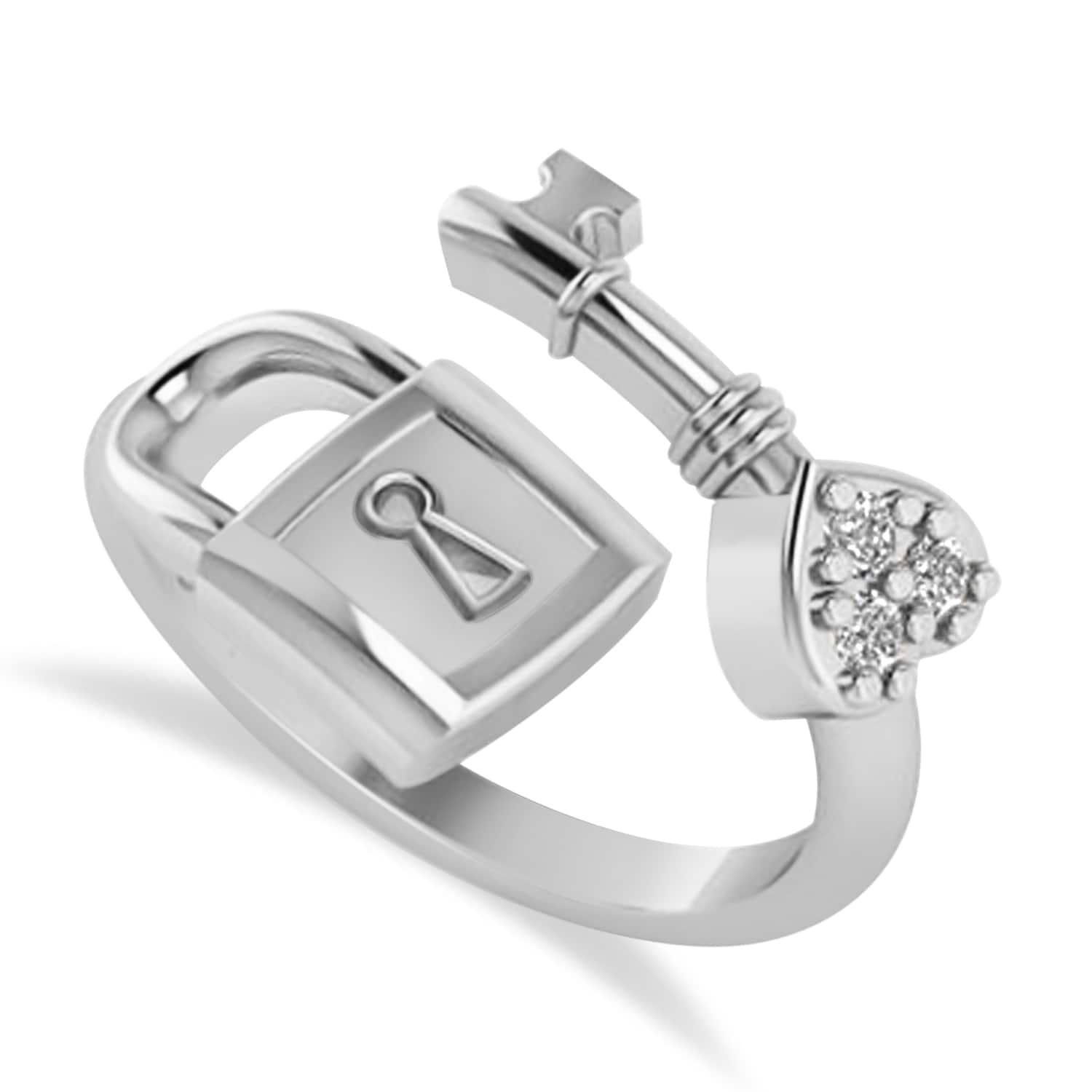 Diamond Key And Lock Ring 14k White Gold (0.09ct)