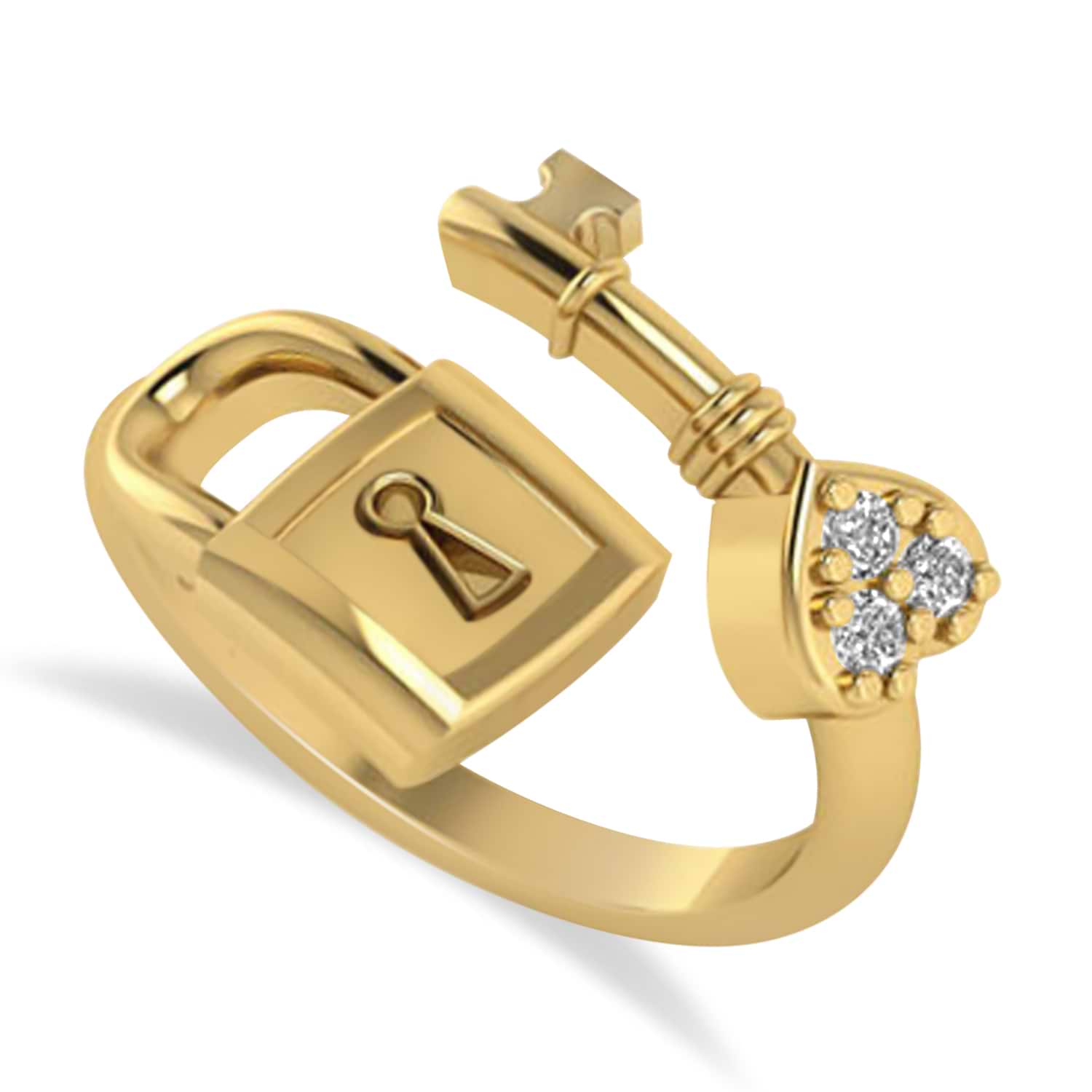 Diamond Key And Lock Ring Band 14k Yellow Gold (0.09ct)