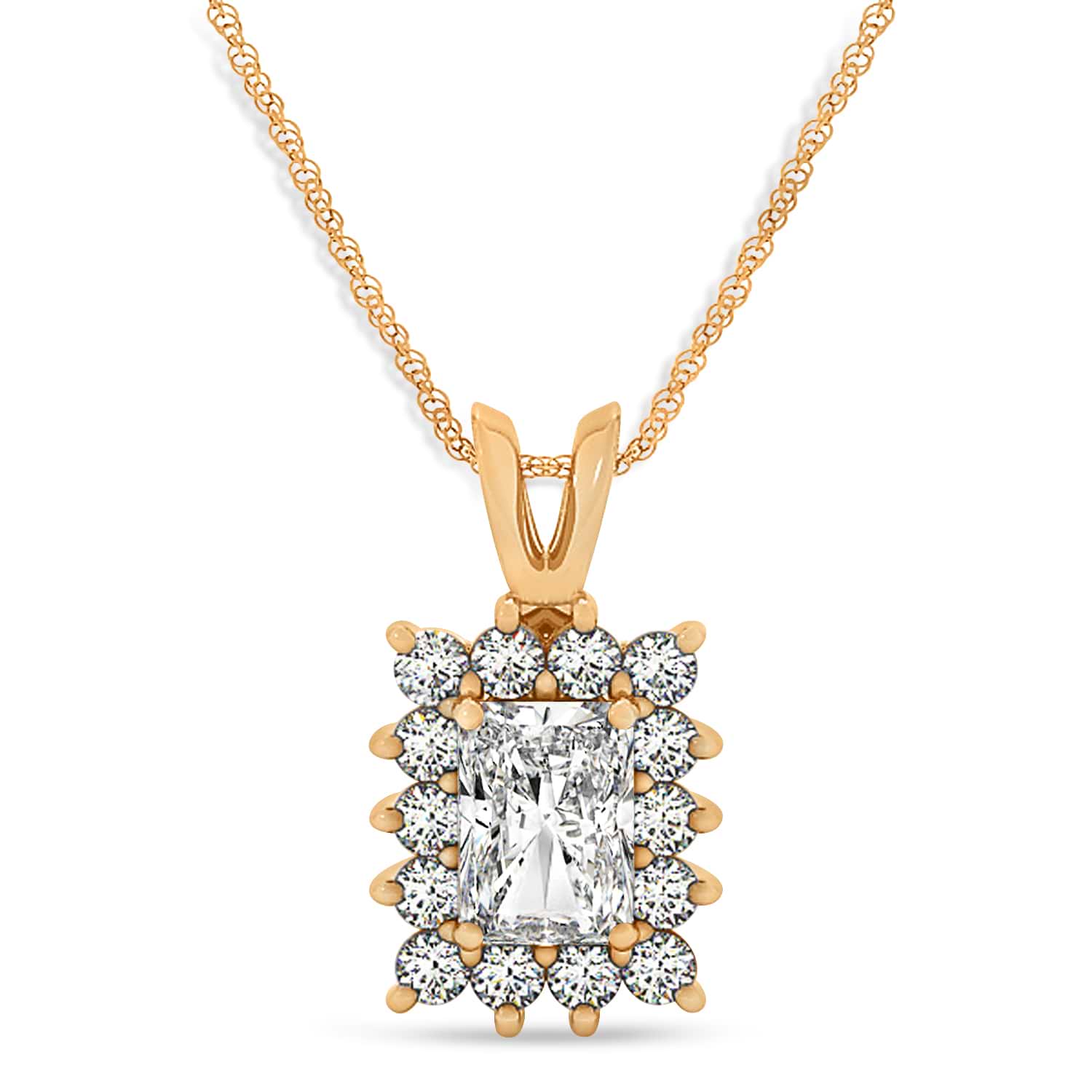 Emerald Shape Diamond Pendant Necklace 14k Rose Gold (3.00ct)