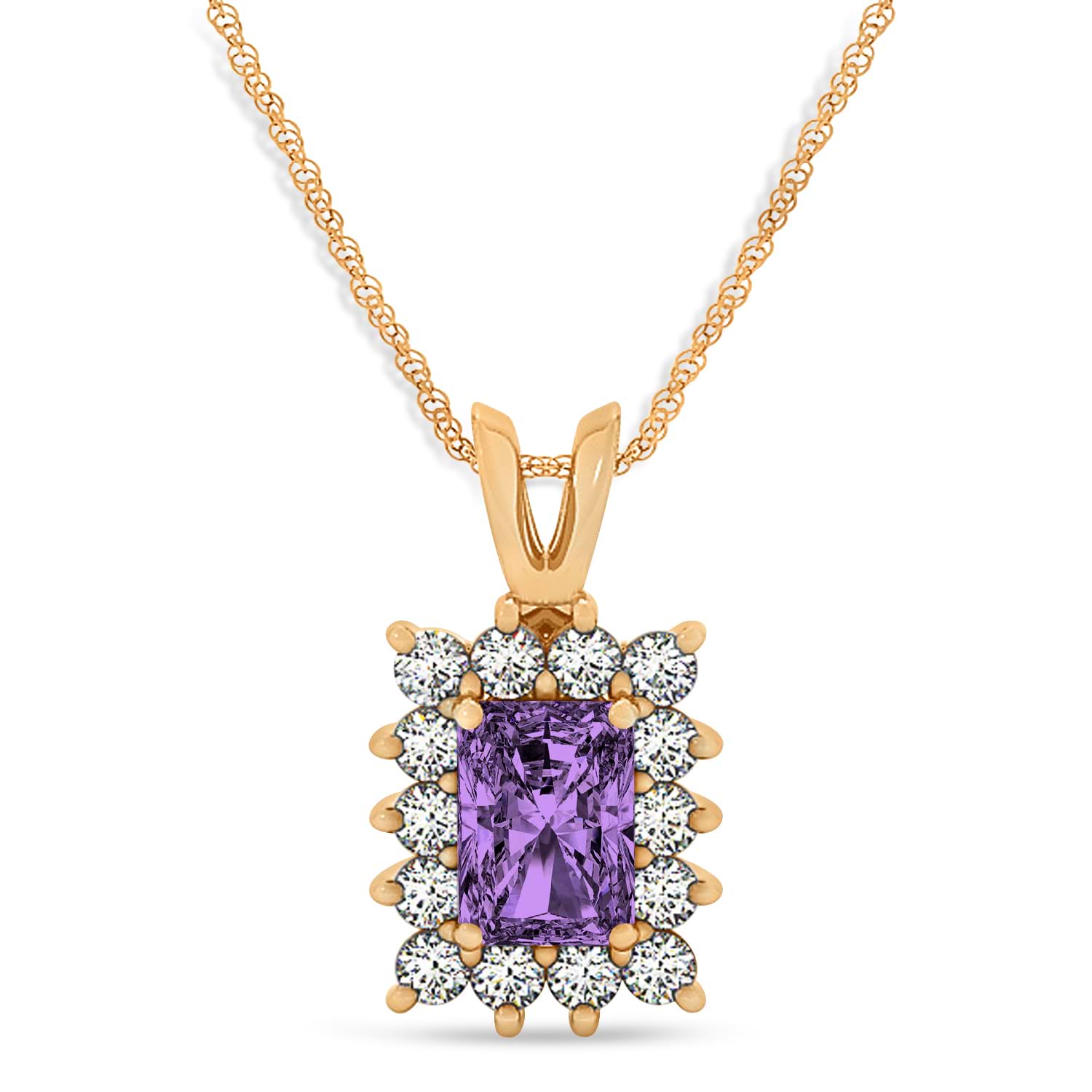 Emerald Shape Amethyst & Diamond Pendant Necklace 14k Rose Gold (2.75ct)