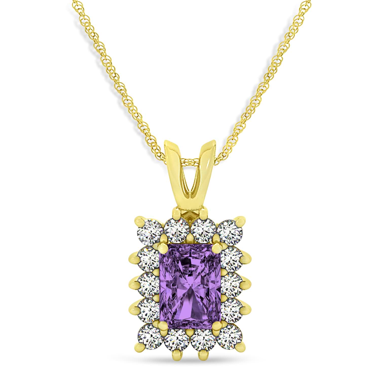 Emerald Shape Amethyst & Diamond Pendant Necklace 14k Yellow Gold (2.75ct)