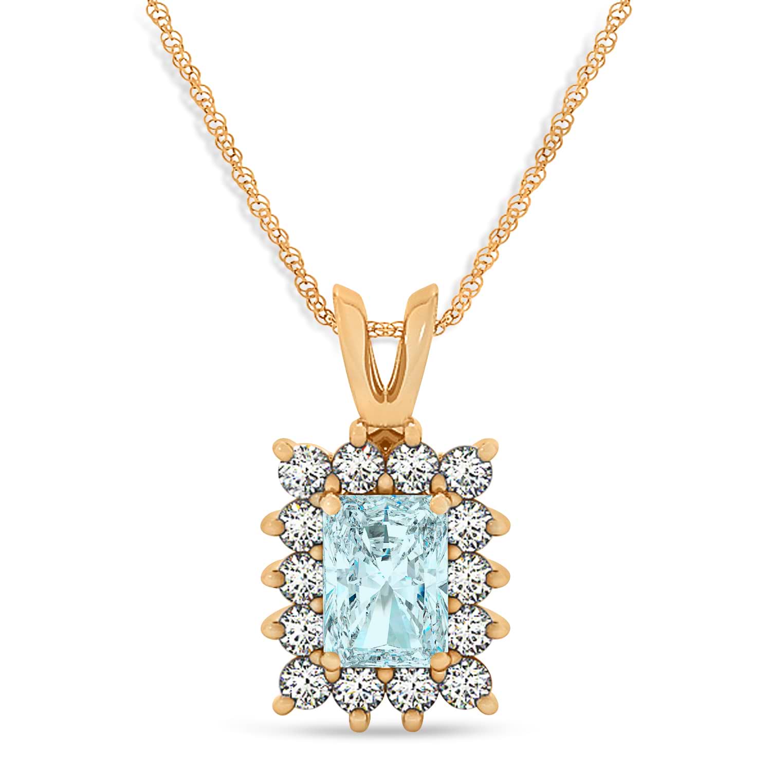 Emerald Shape Aquamarine & Diamond Pendant Necklace 14k Rose Gold (2.50ct)