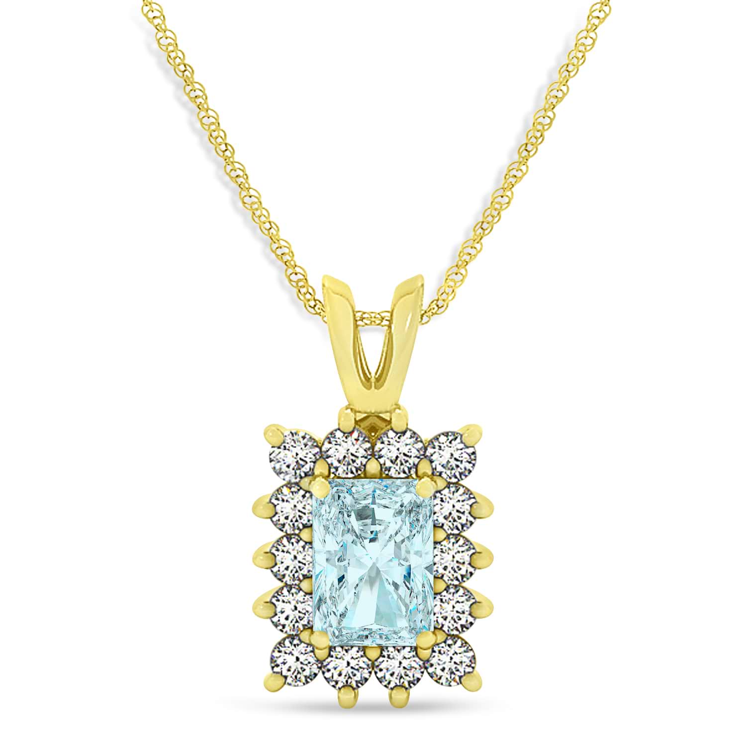 Emerald Shape Aquamarine & Diamond Pendant Necklace 14k Yellow Gold (2.50ct)