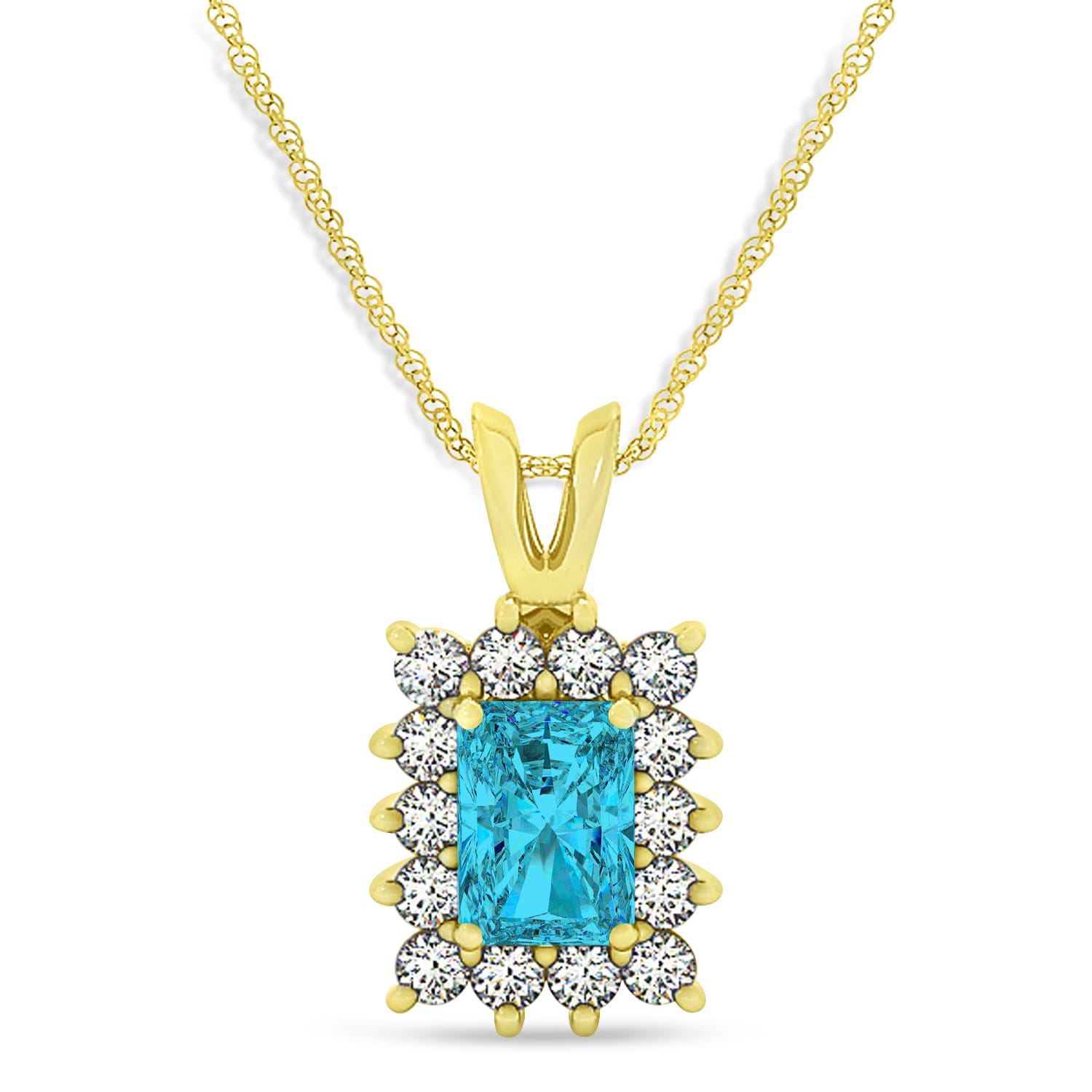 Emerald Shape Blue Diamond & Diamond Pendant Necklace 14k Yellow Gold (3.00ct)