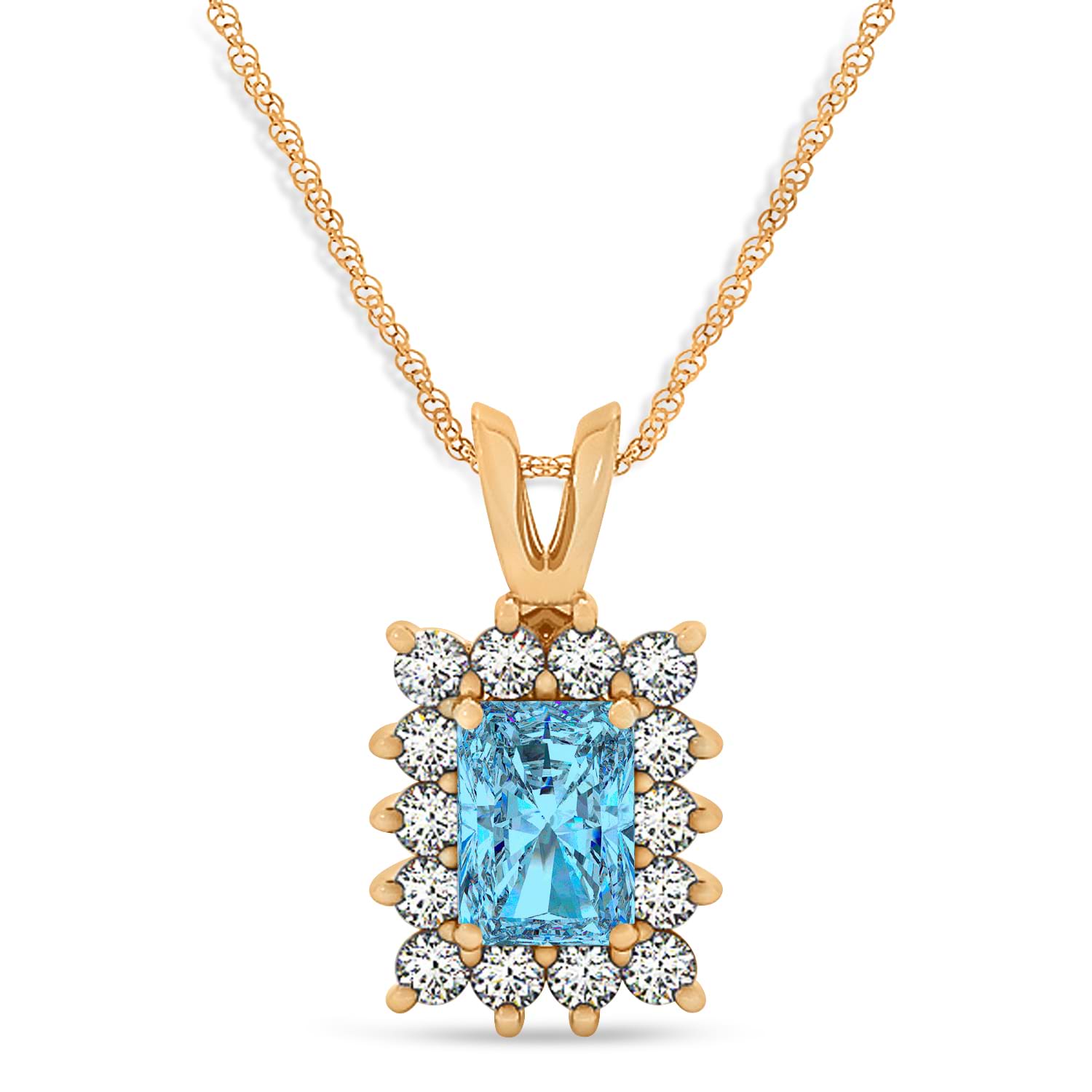 Emerald Shape Blue Topaz & Diamond Pendant Necklace 14k Rose Gold (3.90ct)