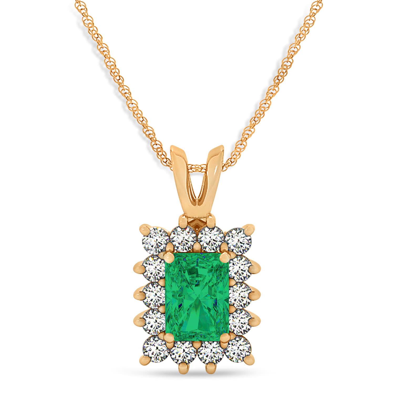 Emerald Shape Emerald & Diamond Pendant Necklace 14k Rose Gold (2.81ct)
