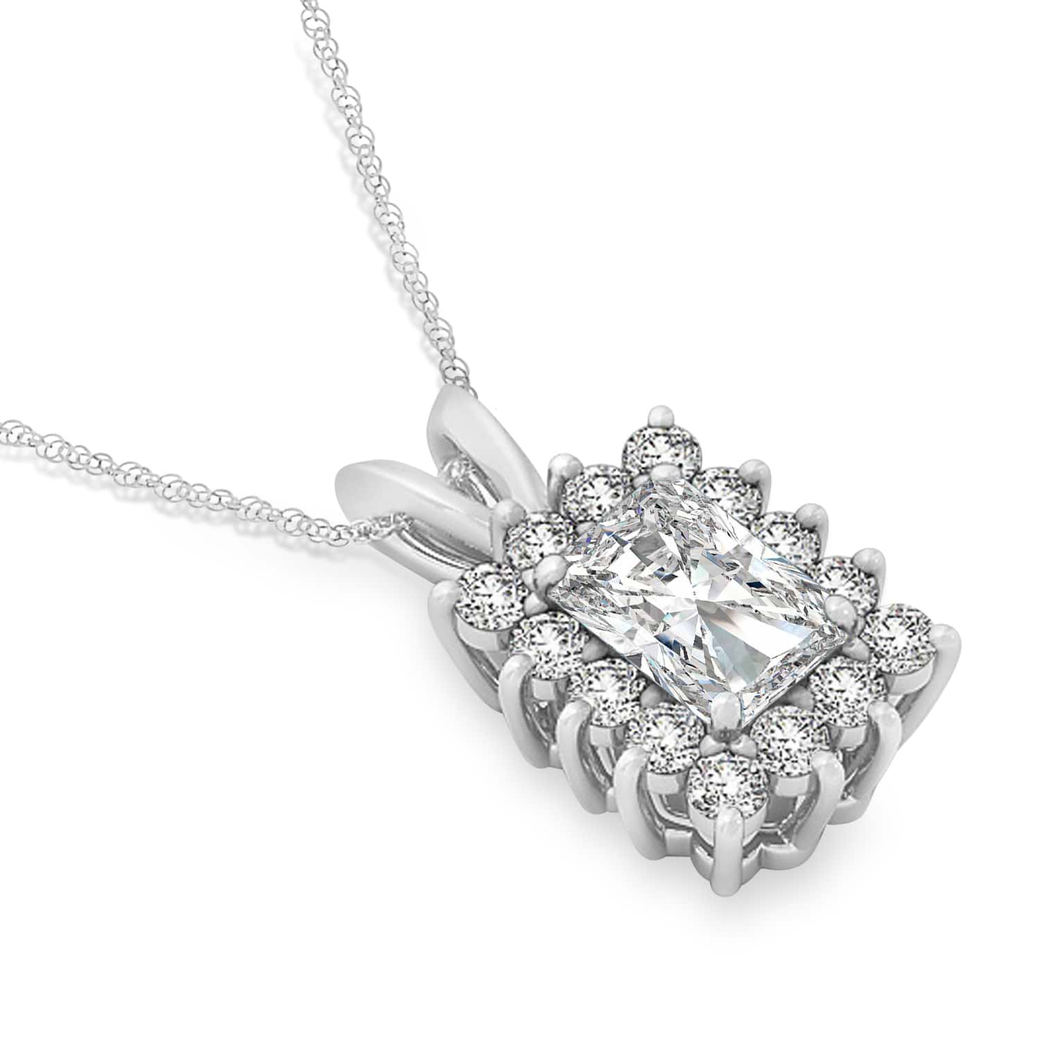Emerald Shape Moissanite & Diamond Pendant Necklace 14k White Gold (3.00ct)