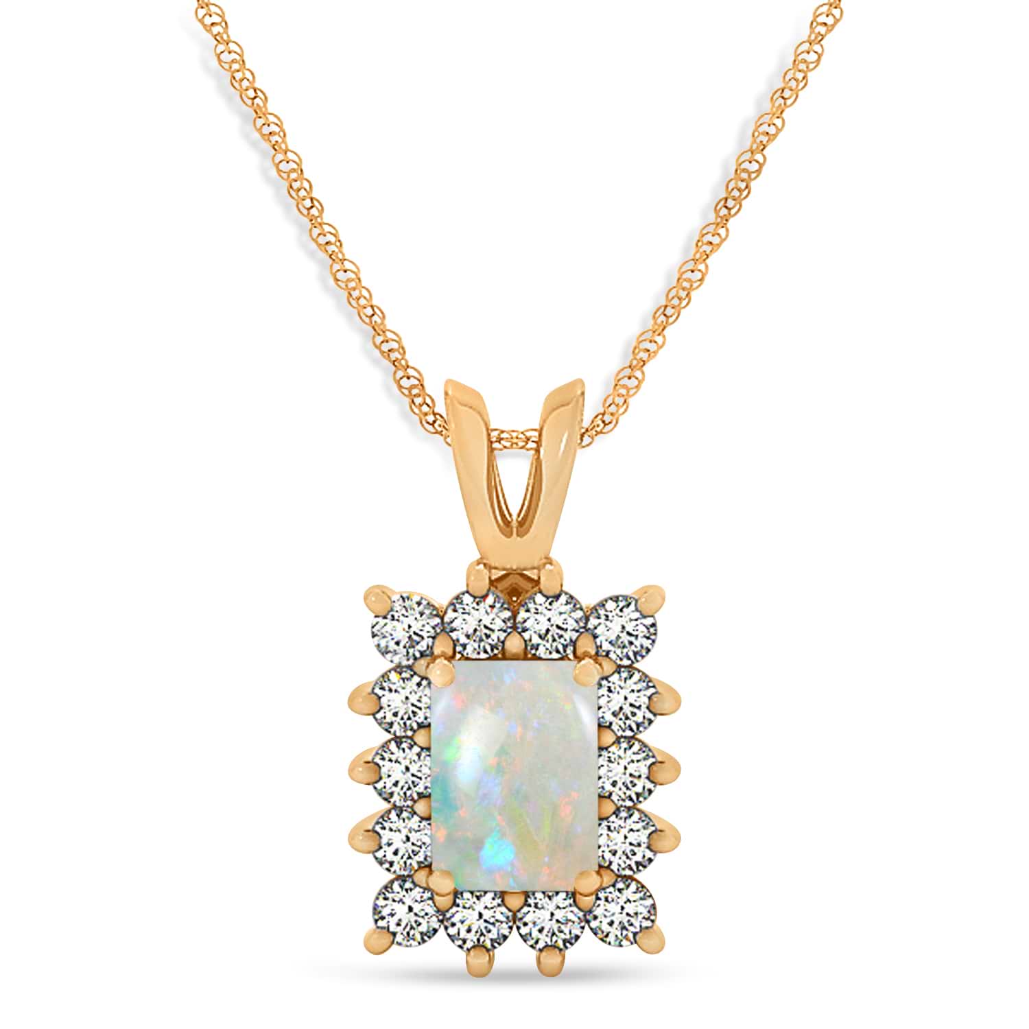 Emerald Shape Opal & Diamond Pendant Necklace 14k Rose Gold (3.00ct)