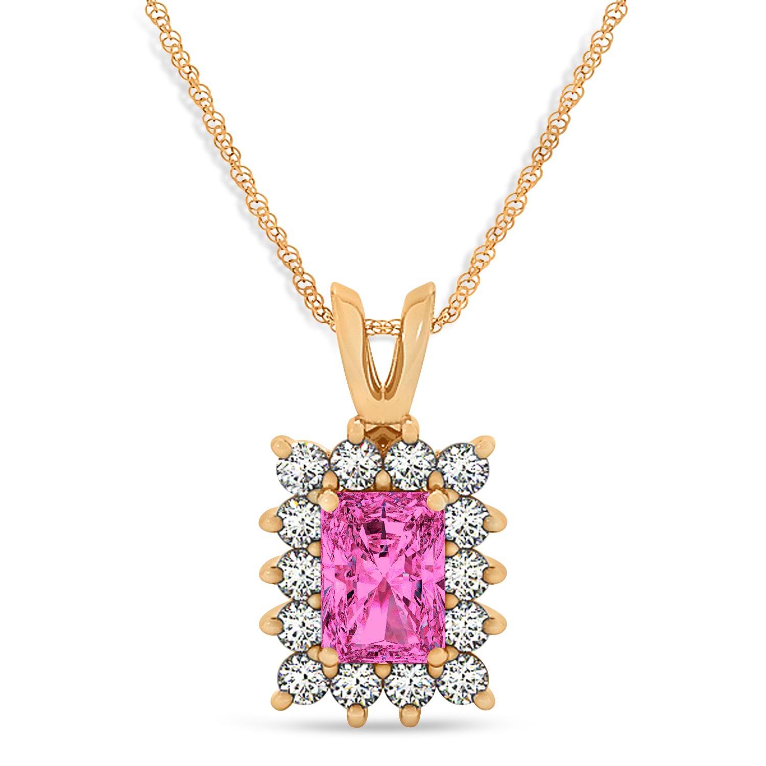 Emerald Shape Pink Topaz & Diamond Pendant Necklace 14k Rose Gold (3.90ct)