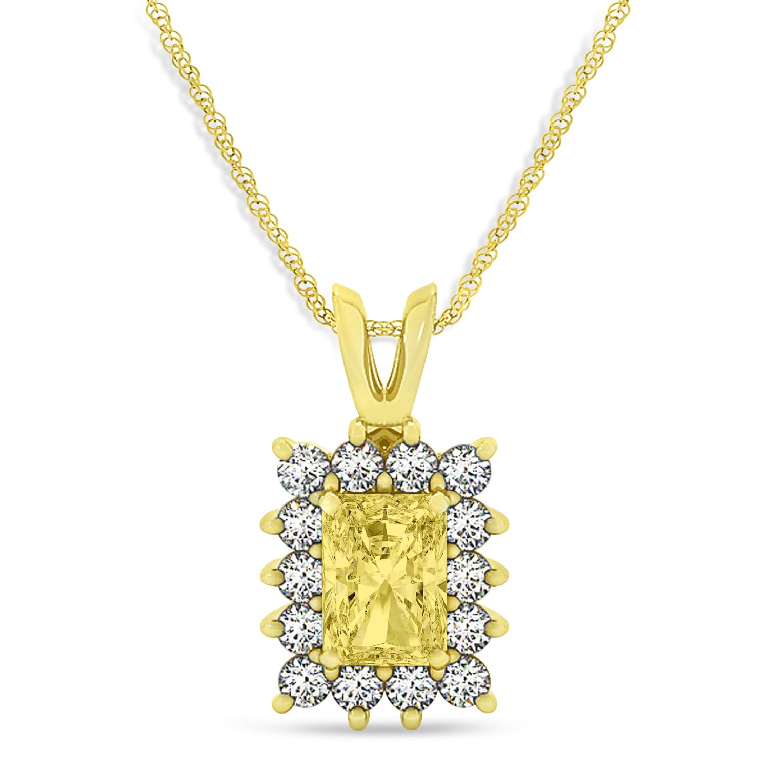 Emerald Shape Yellow Diamond & Diamond Pendant Necklace 14k Yellow Gold (3.00ct)