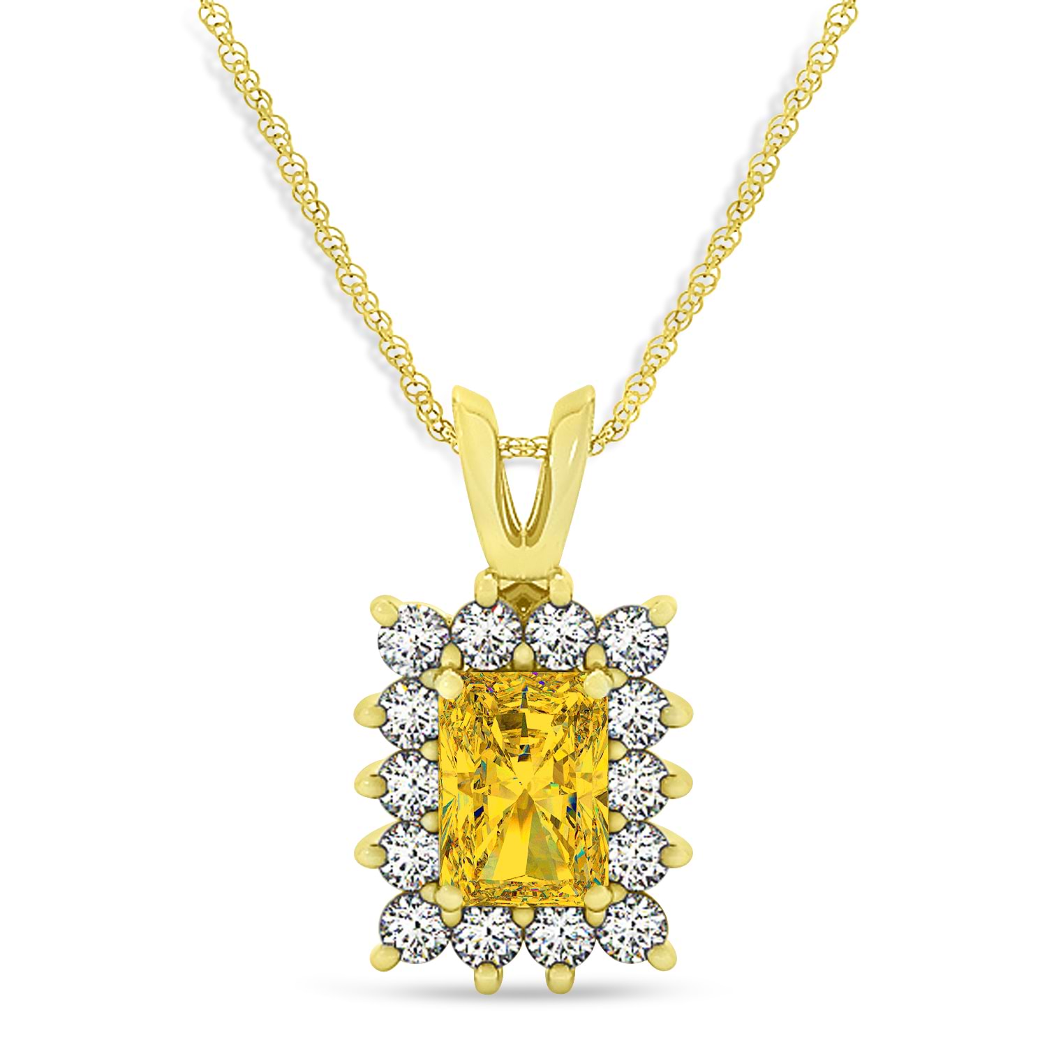 Emerald Shape Yellow Sapphire & Diamond Pendant Necklace 14k Yellow Gold (2.80ct)