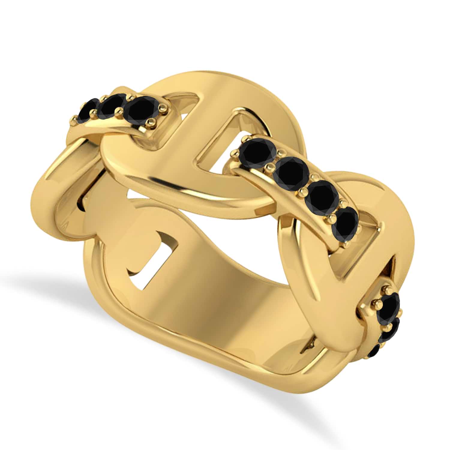 Ladies Black DiamondLink Ring in 14k Yellow Gold (0.48 ctw)