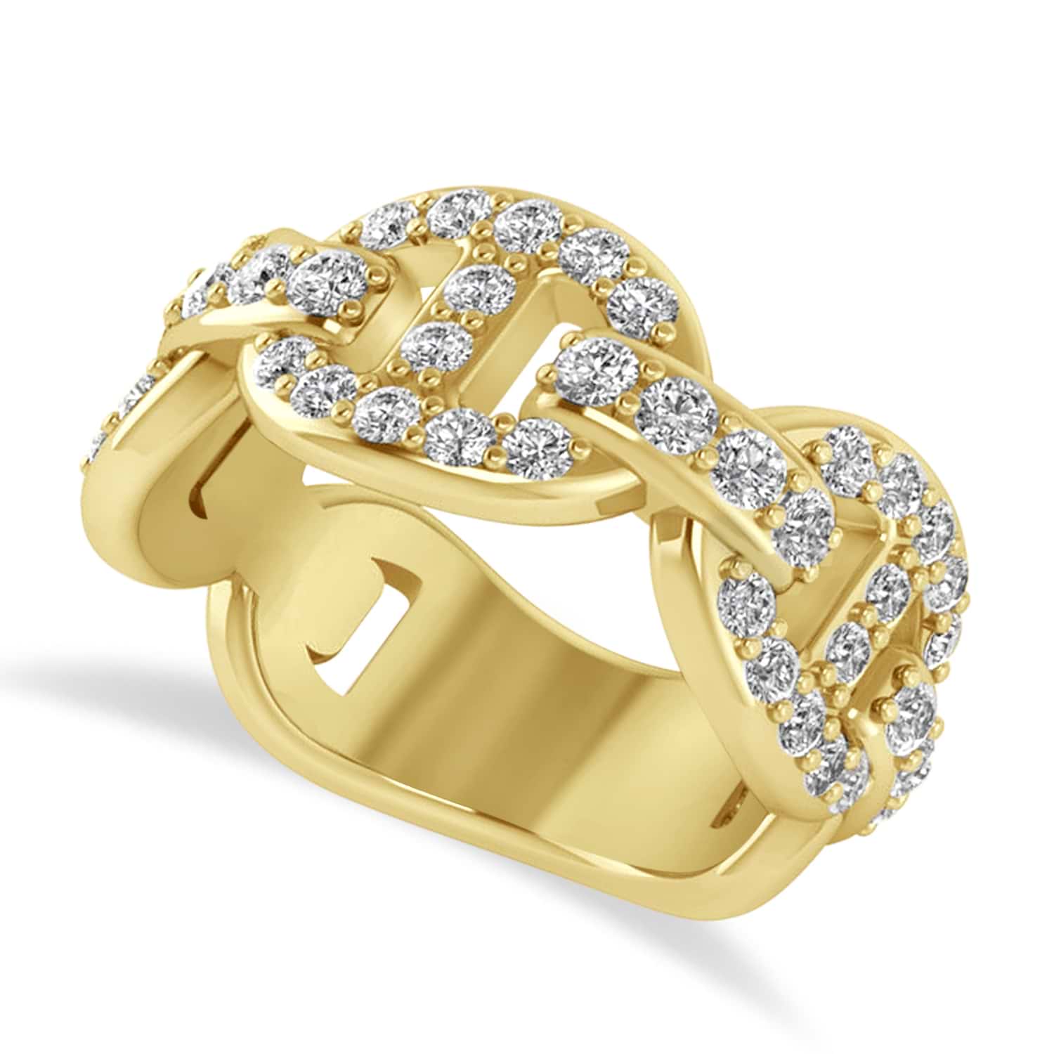 Diamond Accented Ladies Diamond Link Ring 14k Yellow Gold (1.20 ctw)