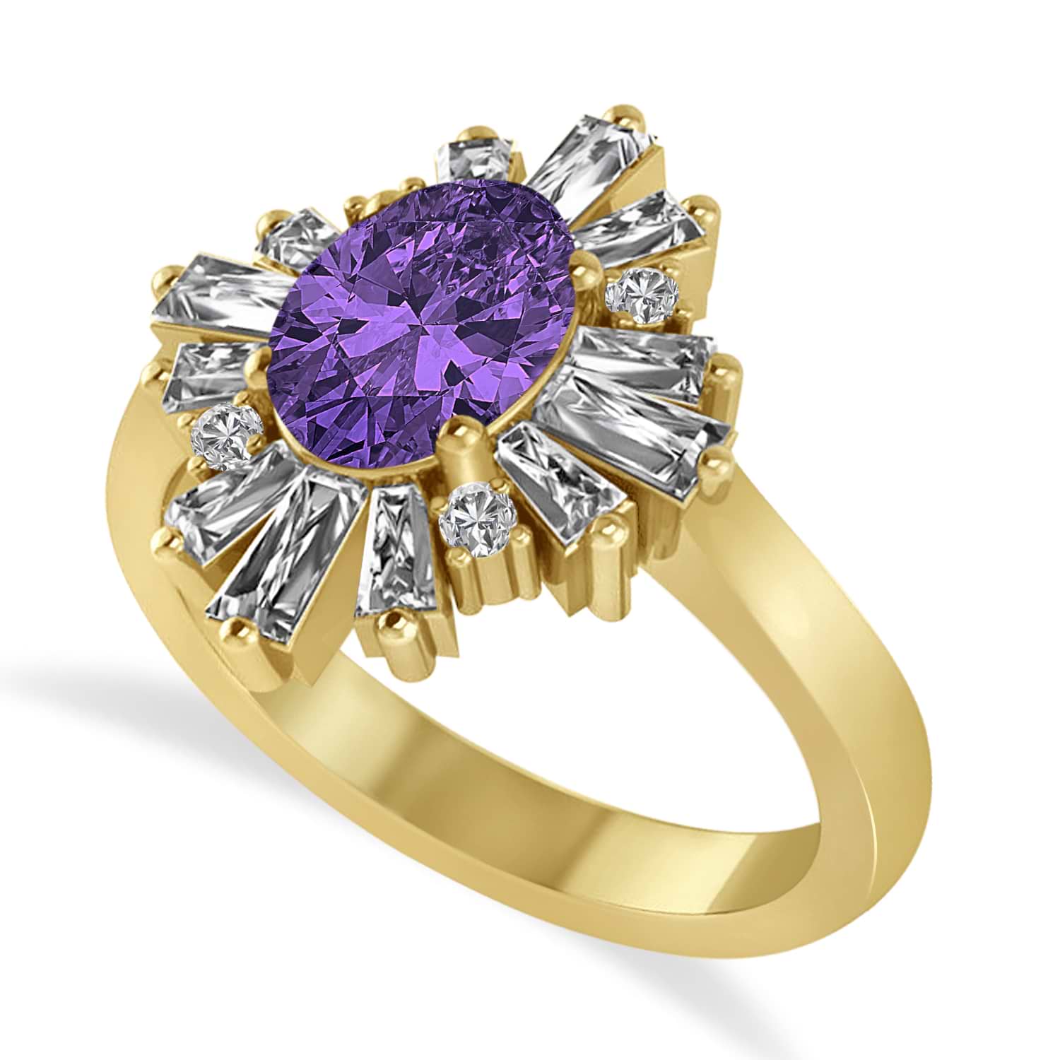 Amethyst & Diamond Oval Cut Ballerina Engagement Ring 14k Yellow Gold (3.06 ctw)