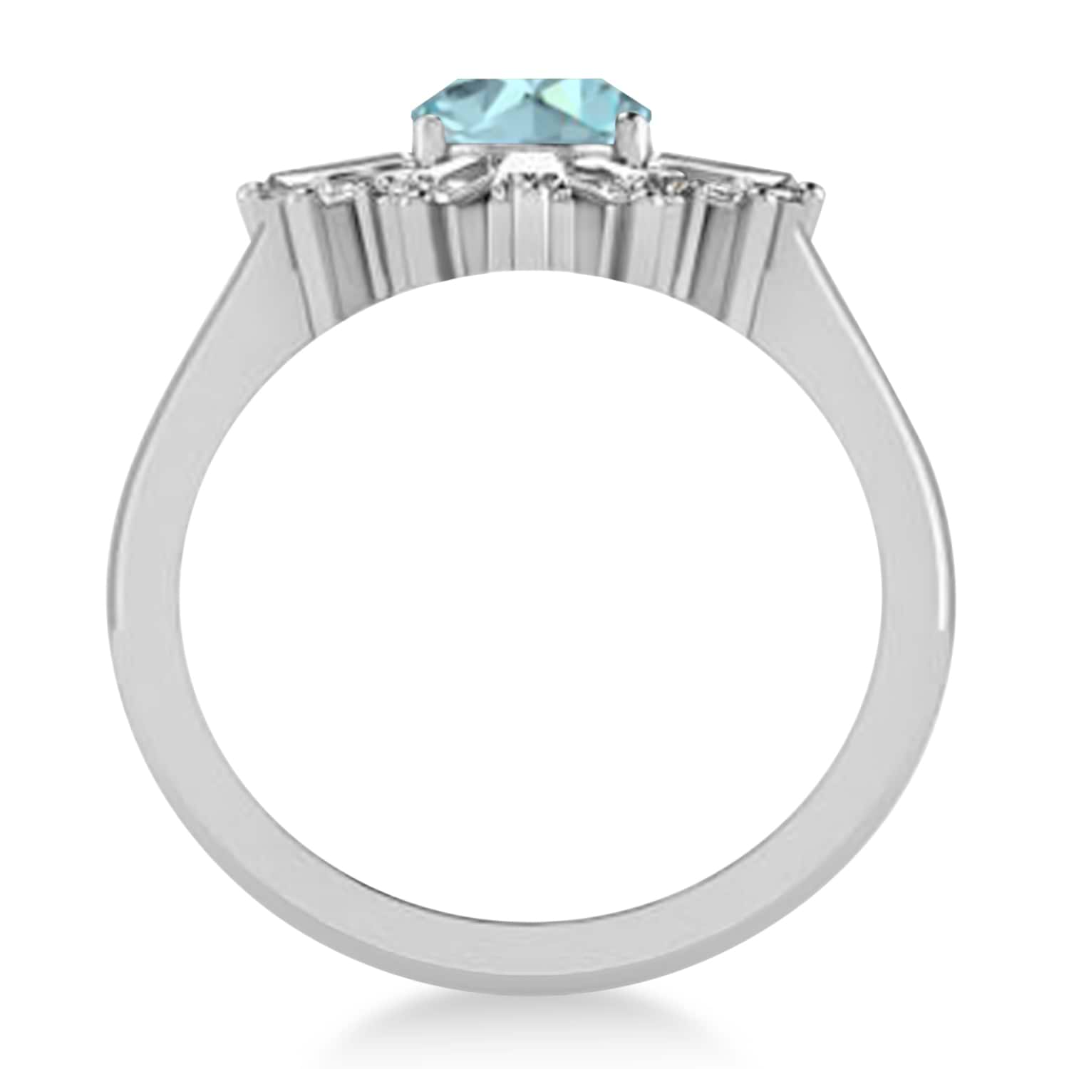 Aquamarine & Diamond Oval Cut Ballerina Engagement Ring 14k White Gold (3.06 ctw)
