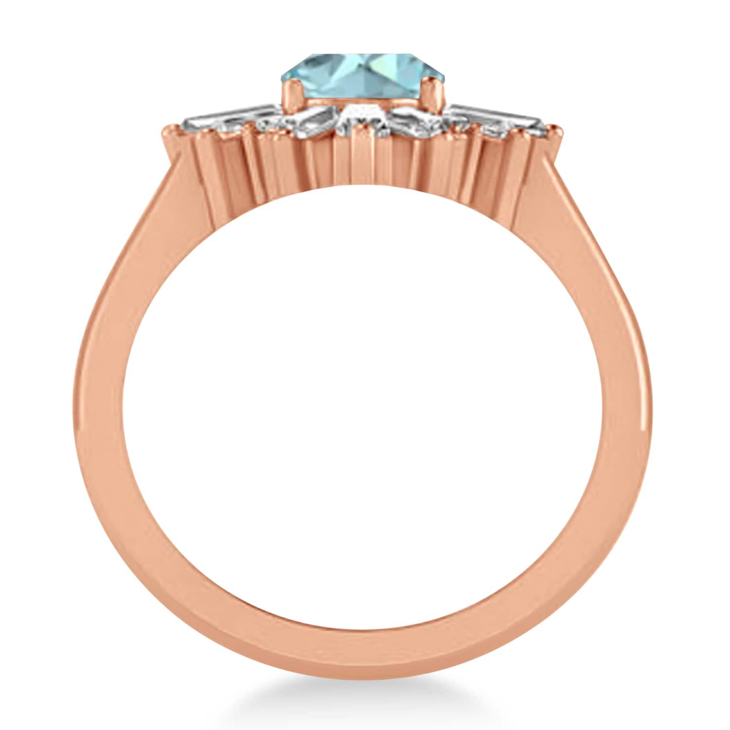 Aquamarine & Diamond Oval Cut Ballerina Engagement Ring 18k Rose Gold (3.06 ctw)
