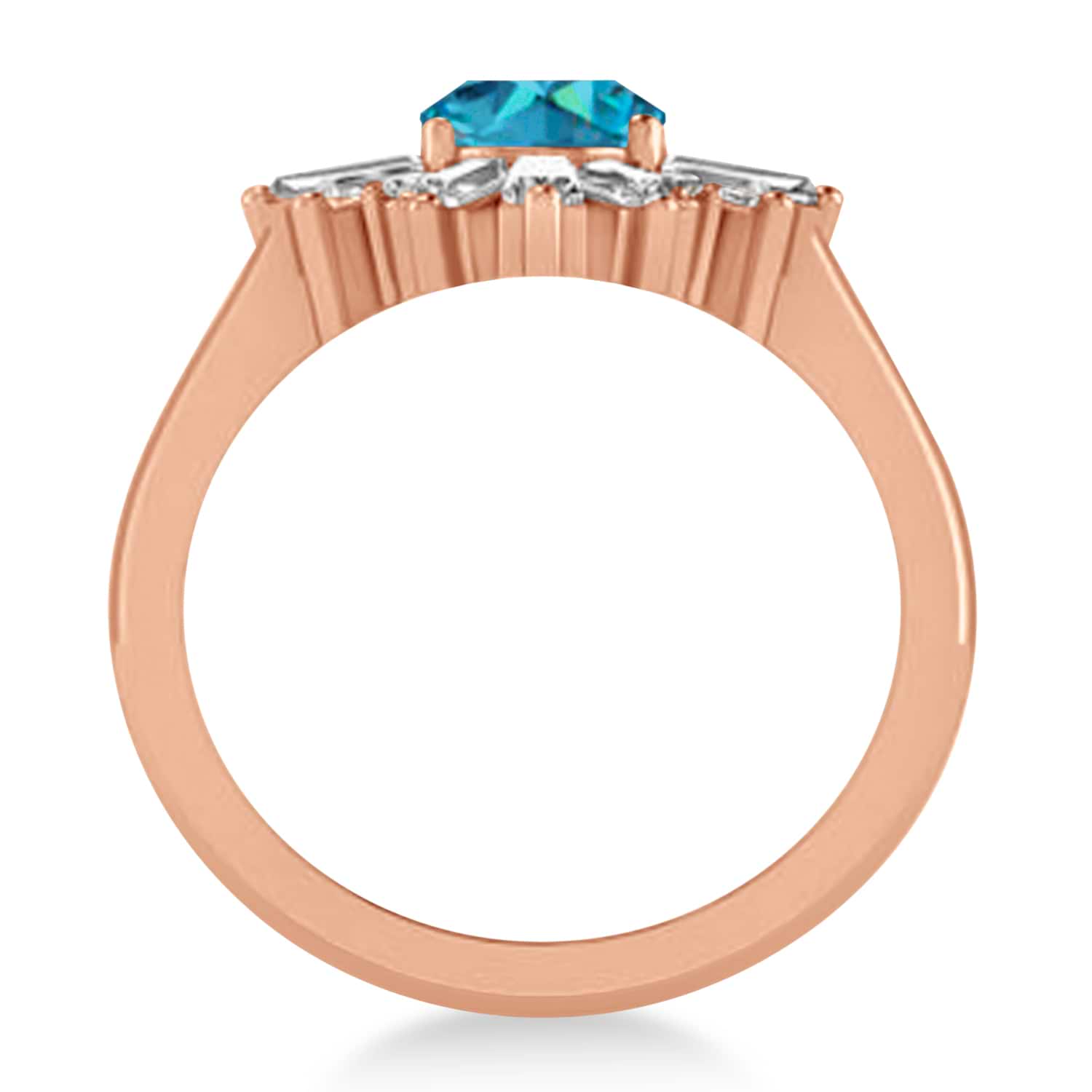 Blue Diamond Oval Cut Ballerina Engagement Ring 14k Rose Gold (2.51 ctw)
