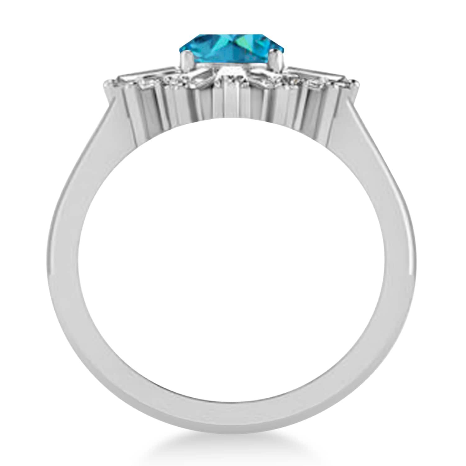 Blue Diamond Oval Cut Ballerina Engagement Ring 14k White Gold (2.51 ctw)
