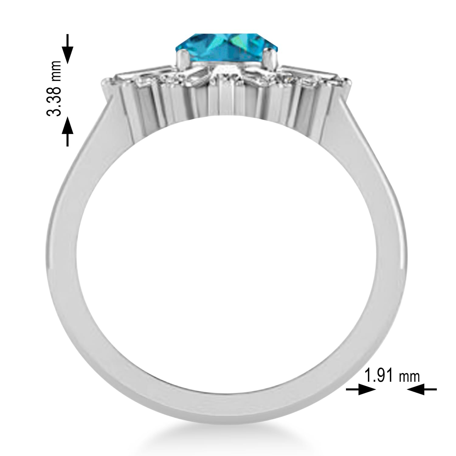 Blue Diamond Oval Cut Ballerina Engagement Ring 14k White Gold (2.51 ctw)