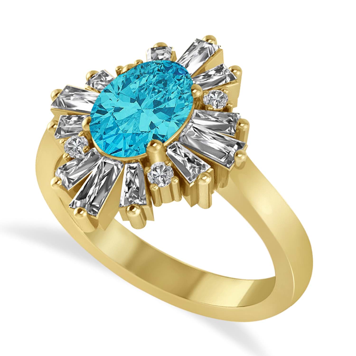 Blue Diamond Oval Cut Ballerina Engagement Ring 14k Yellow Gold (2.51 ctw)