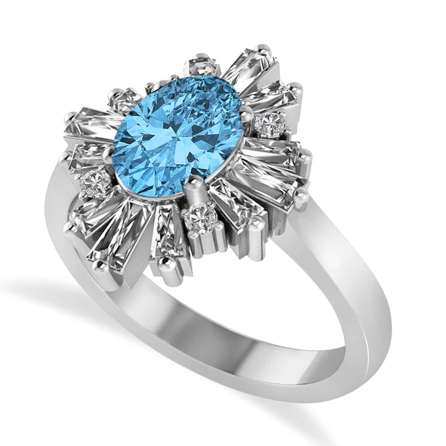 Blue Topaz & Diamond Oval Cut Ballerina Engagement Ring 14k White Gold (3.06 ctw)