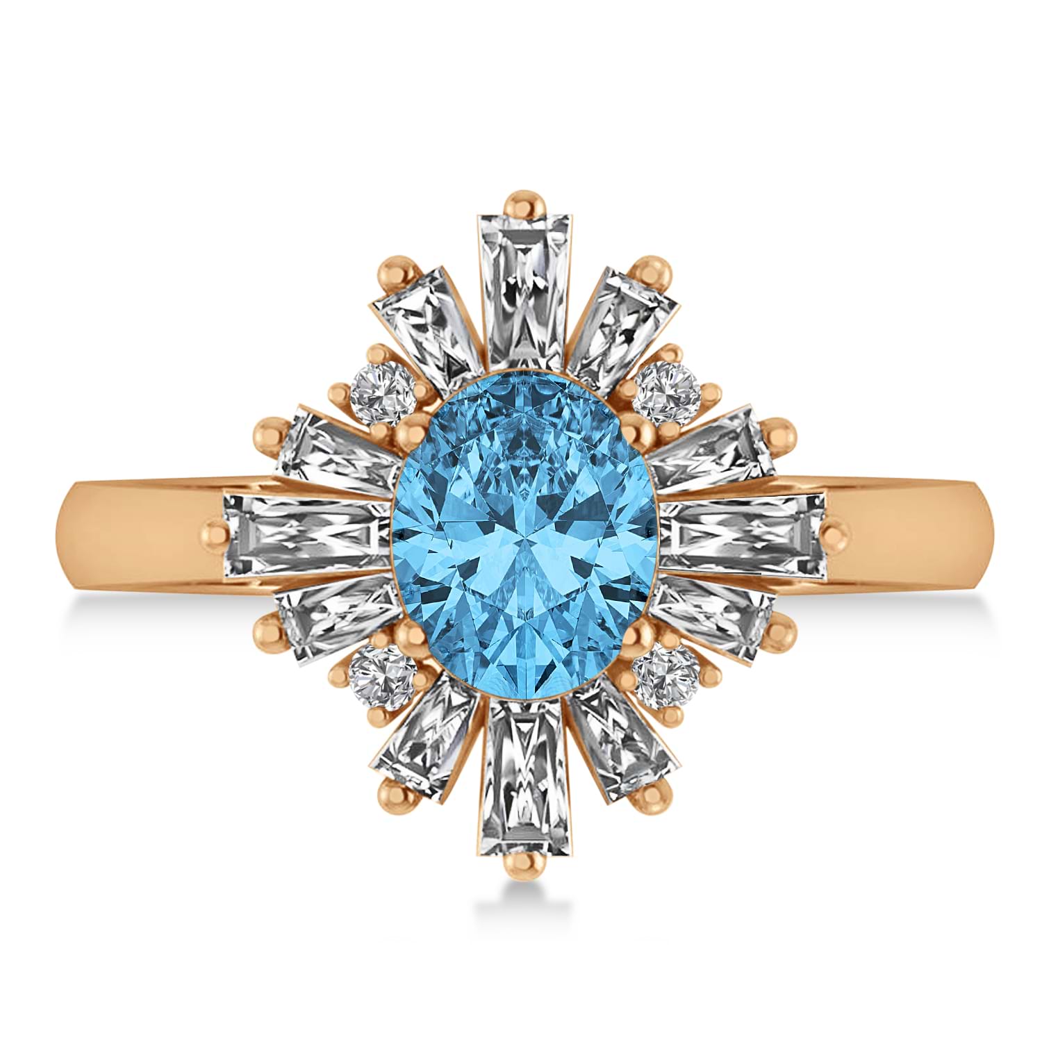 Blue Topaz & Diamond Oval Cut Ballerina Engagement Ring 18k Rose Gold (3.06 ctw)
