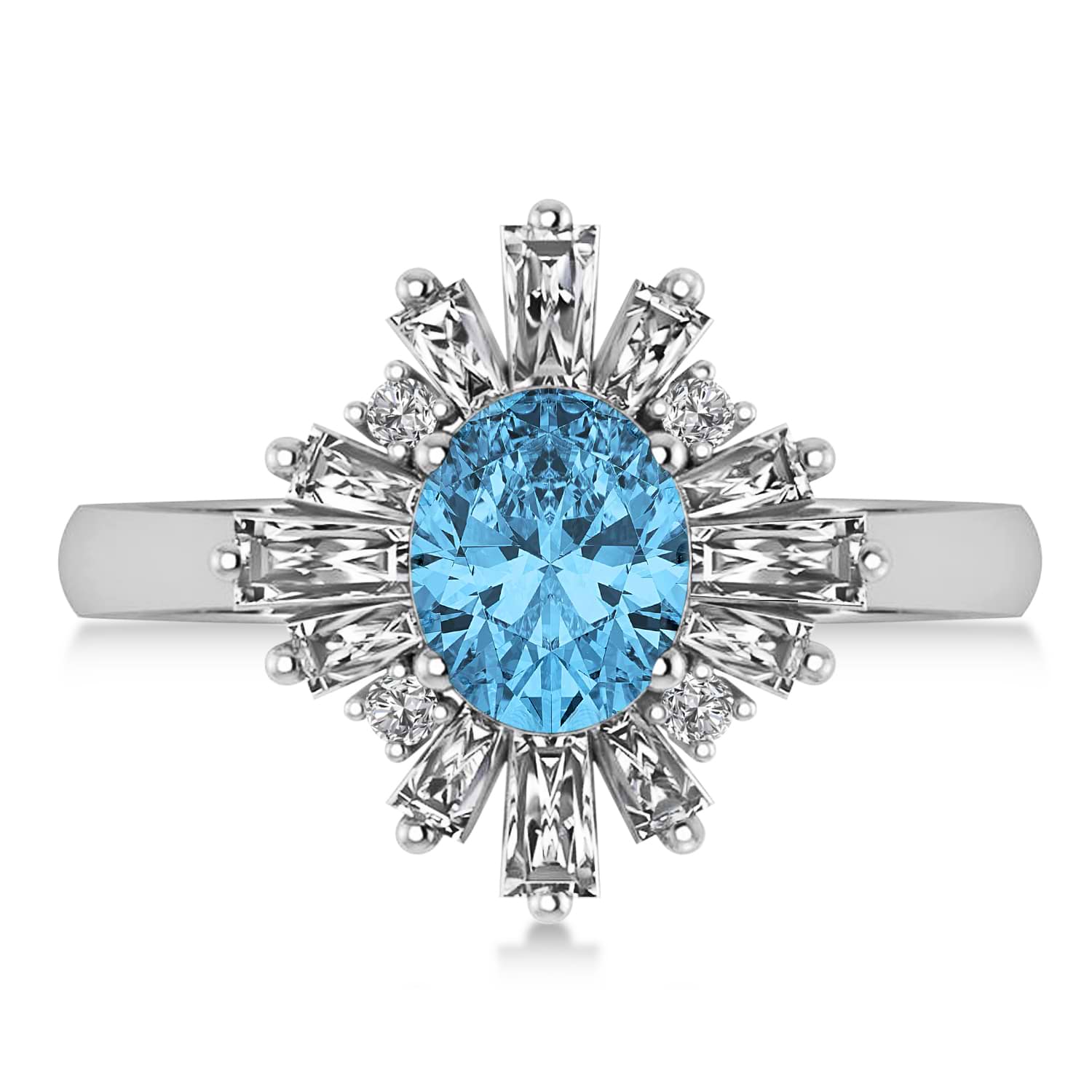 Blue Topaz & Diamond Oval Cut Ballerina Engagement Ring 18k White Gold (3.06 ctw)