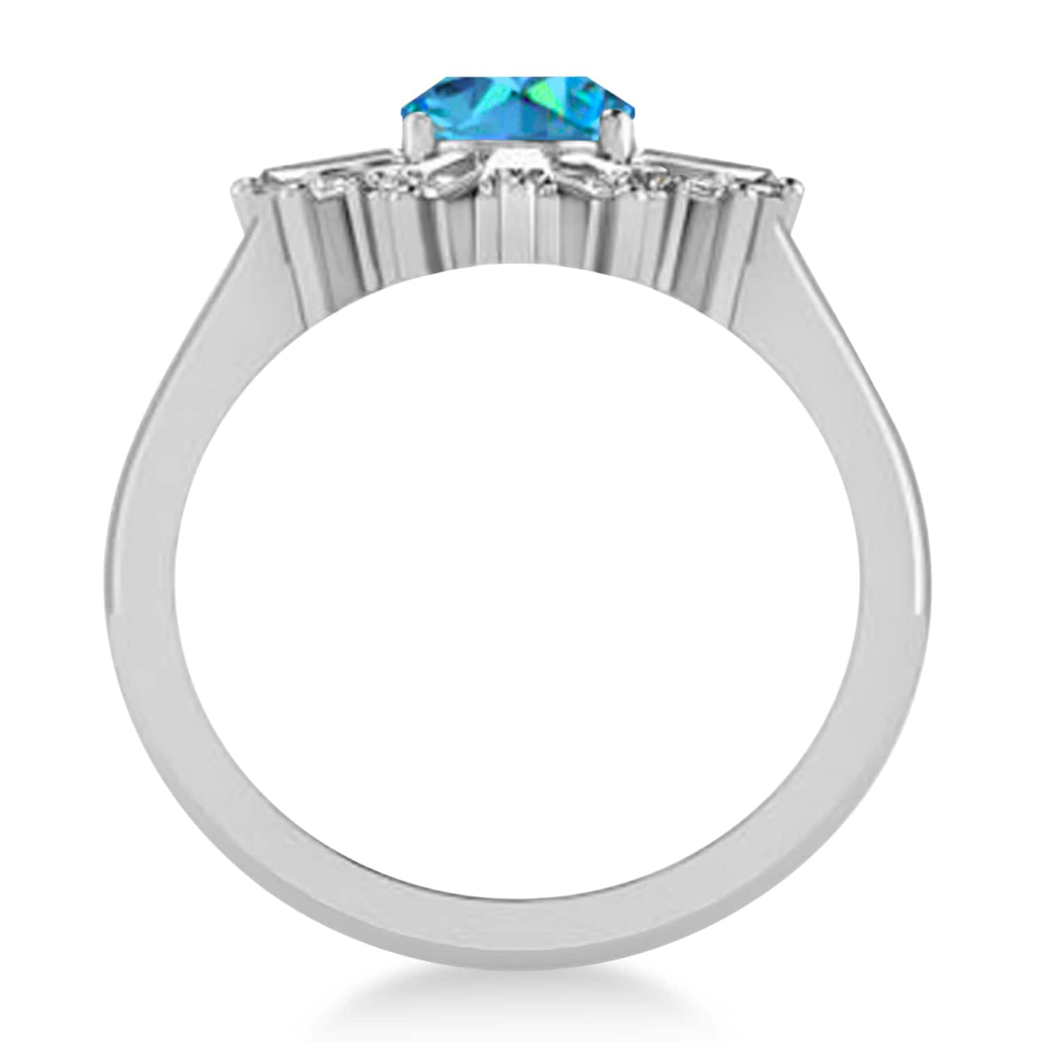 Blue Topaz & Diamond Oval Cut Ballerina Engagement Ring Palladium (3.06 ctw)