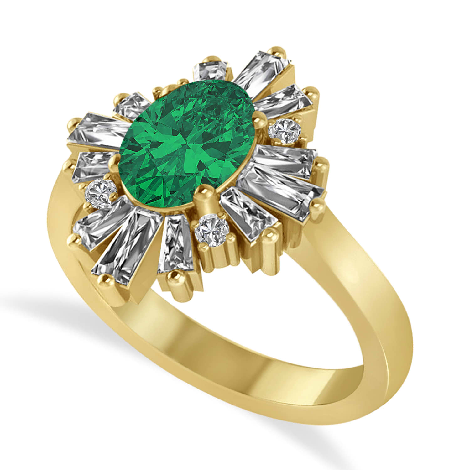 Emerald & Diamond Oval Cut Ballerina Engagement Ring 14k Yellow Gold (2.26 ctw)