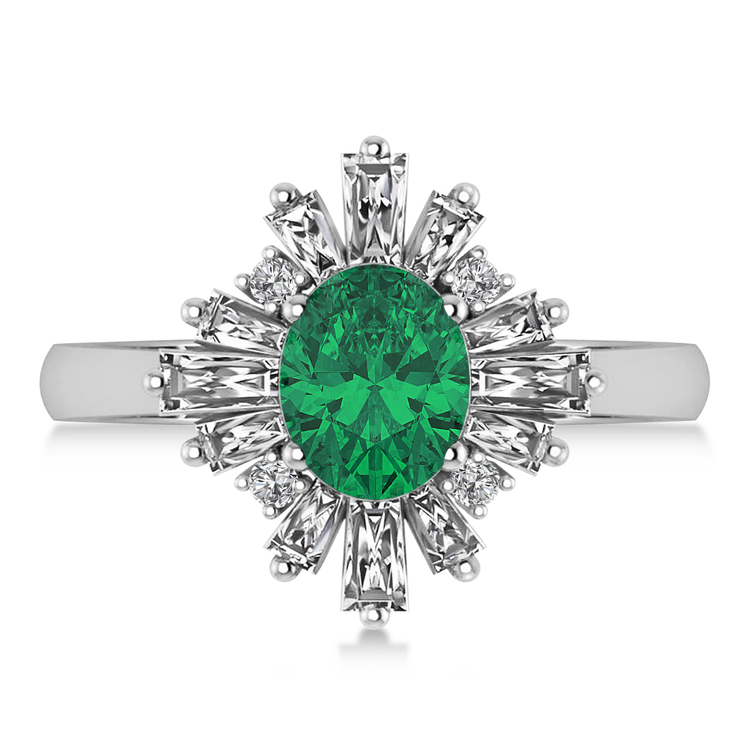 Emerald & Diamond Oval Cut Ballerina Engagement Ring Palladium (2.26 ctw)