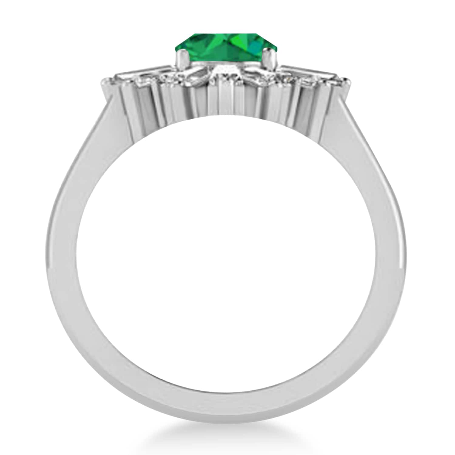 Emerald & Diamond Oval Cut Ballerina Engagement Ring Platinum (2.26 ctw)