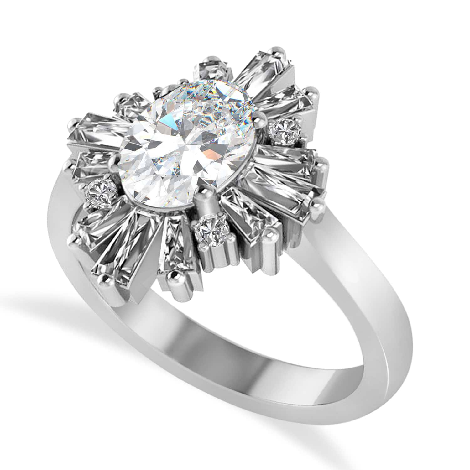 Moissanite & Diamond Oval Cut Ballerina Engagement Ring 14k White Gold (2.59 ctw)