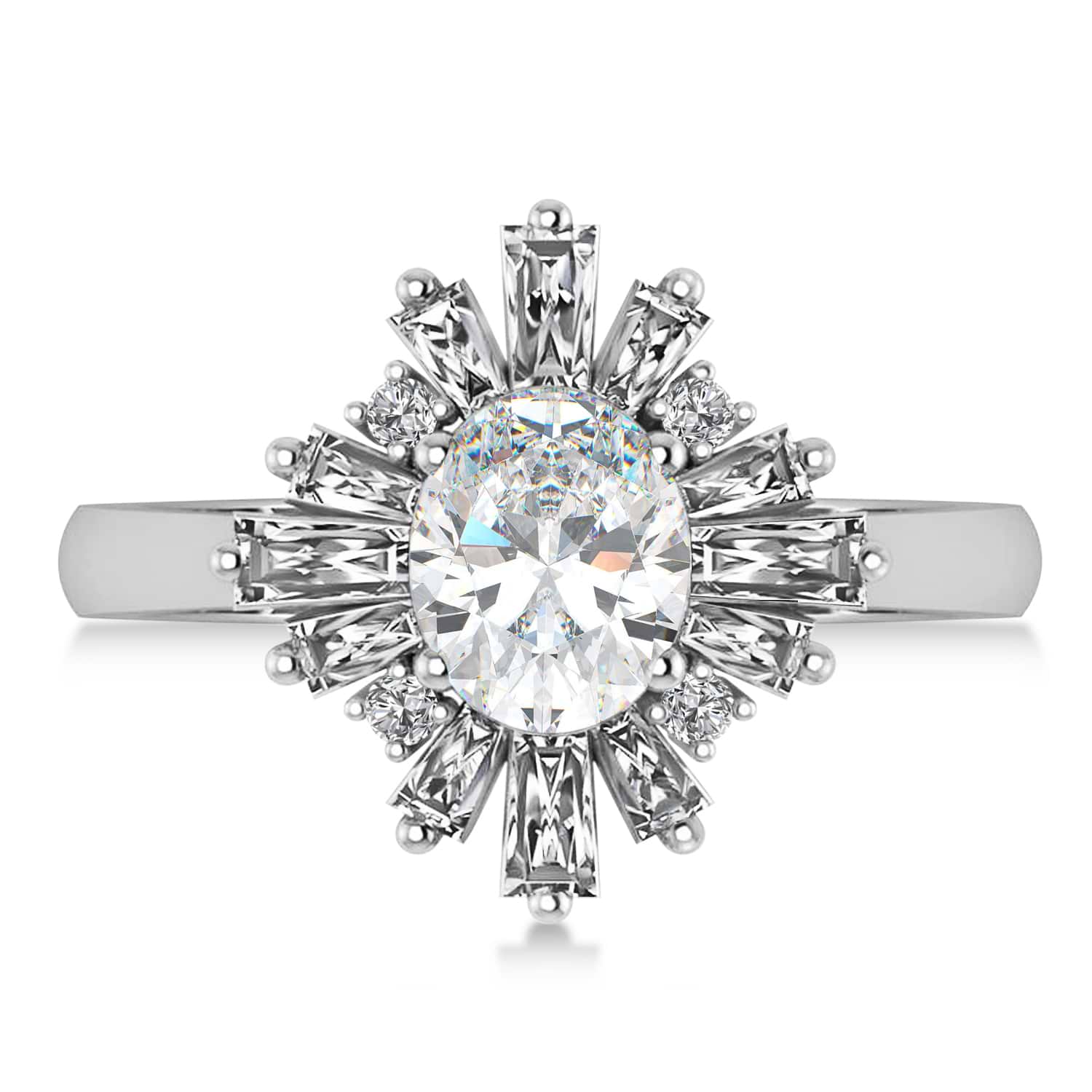 Moissanite & Diamond Oval Cut Ballerina Engagement Ring 18k White Gold (2.59 ctw)