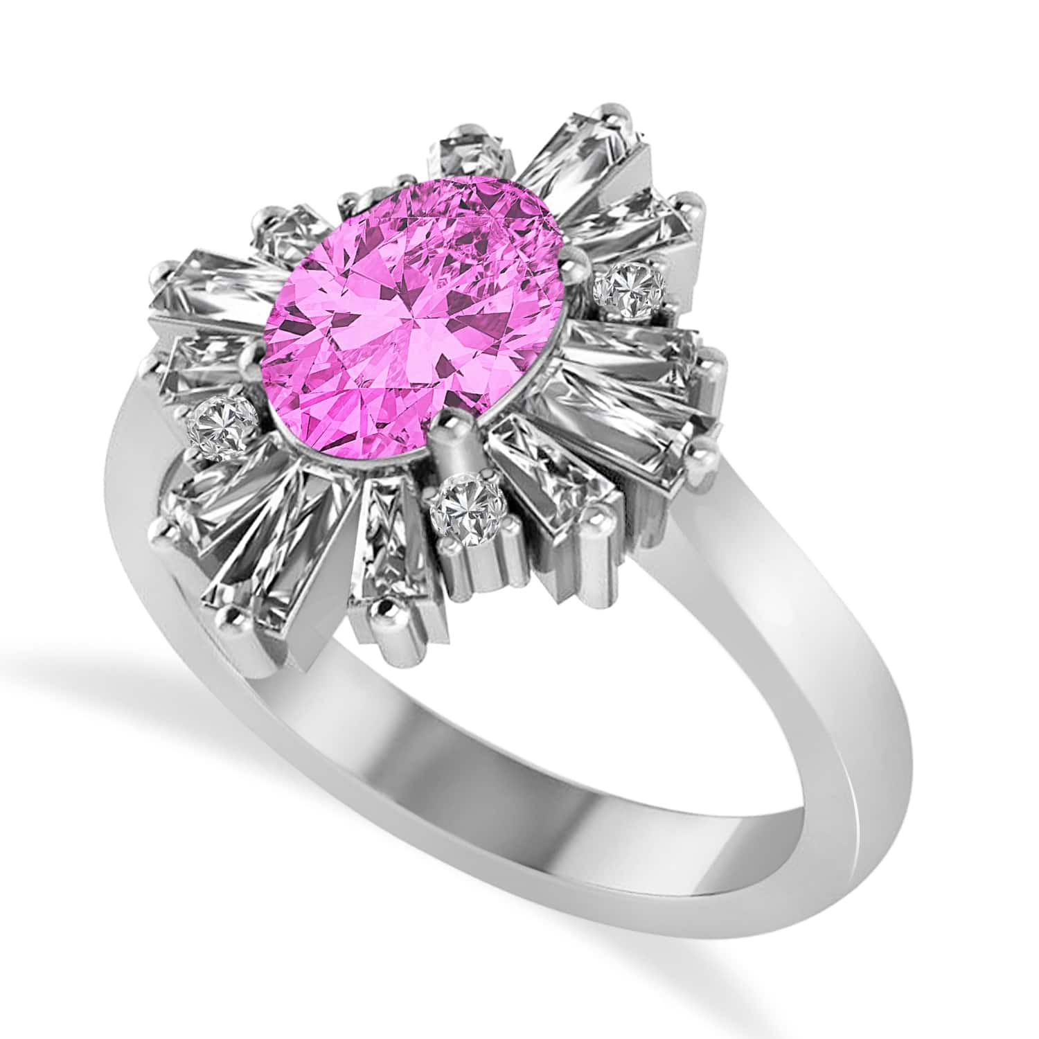 Pink Sapphire & Diamond Oval Cut Ballerina Engagement Ring 14k White Gold (3.06 ctw)