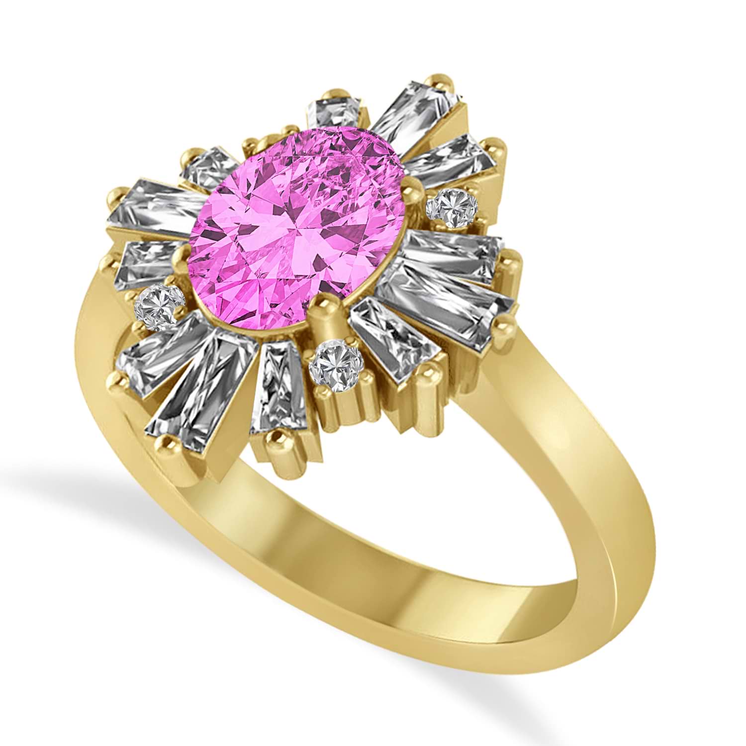 Pink Sapphire & Diamond Oval Cut Ballerina Engagement Ring 14k Yellow Gold (3.06 ctw)