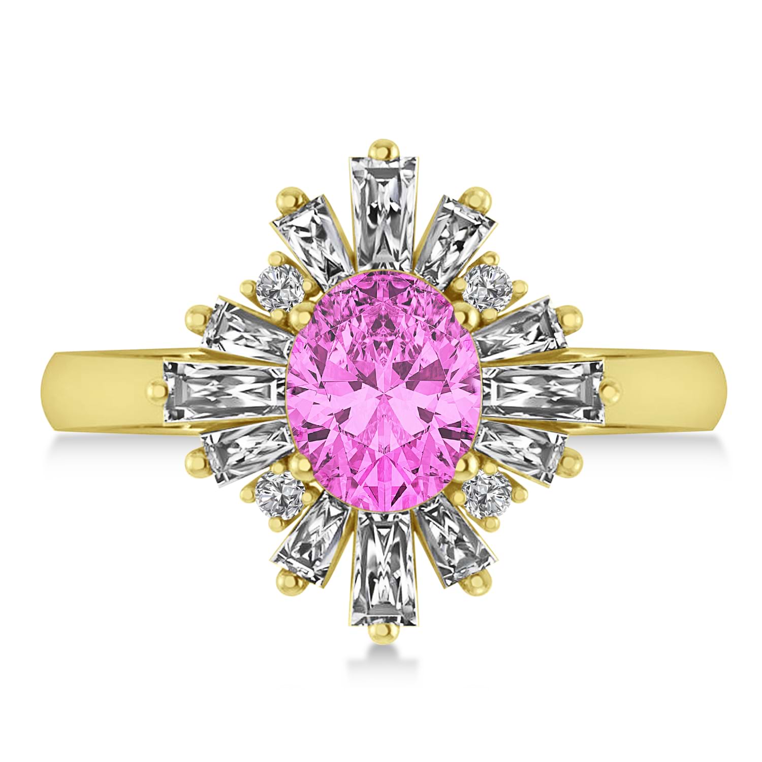 Pink Sapphire & Diamond Oval Cut Ballerina Engagement Ring 14k Yellow Gold (3.06 ctw)