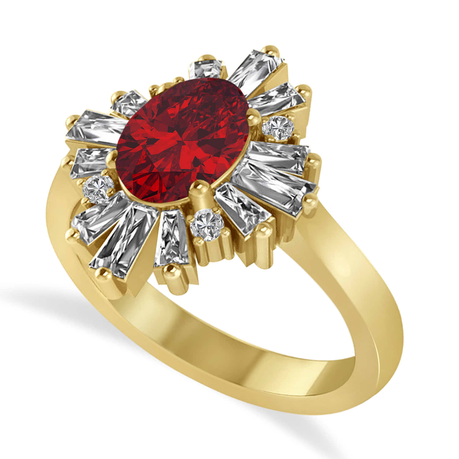 Ruby & Diamond Oval Cut Ballerina Engagement Ring 18k Yellow Gold (3.06 ctw)