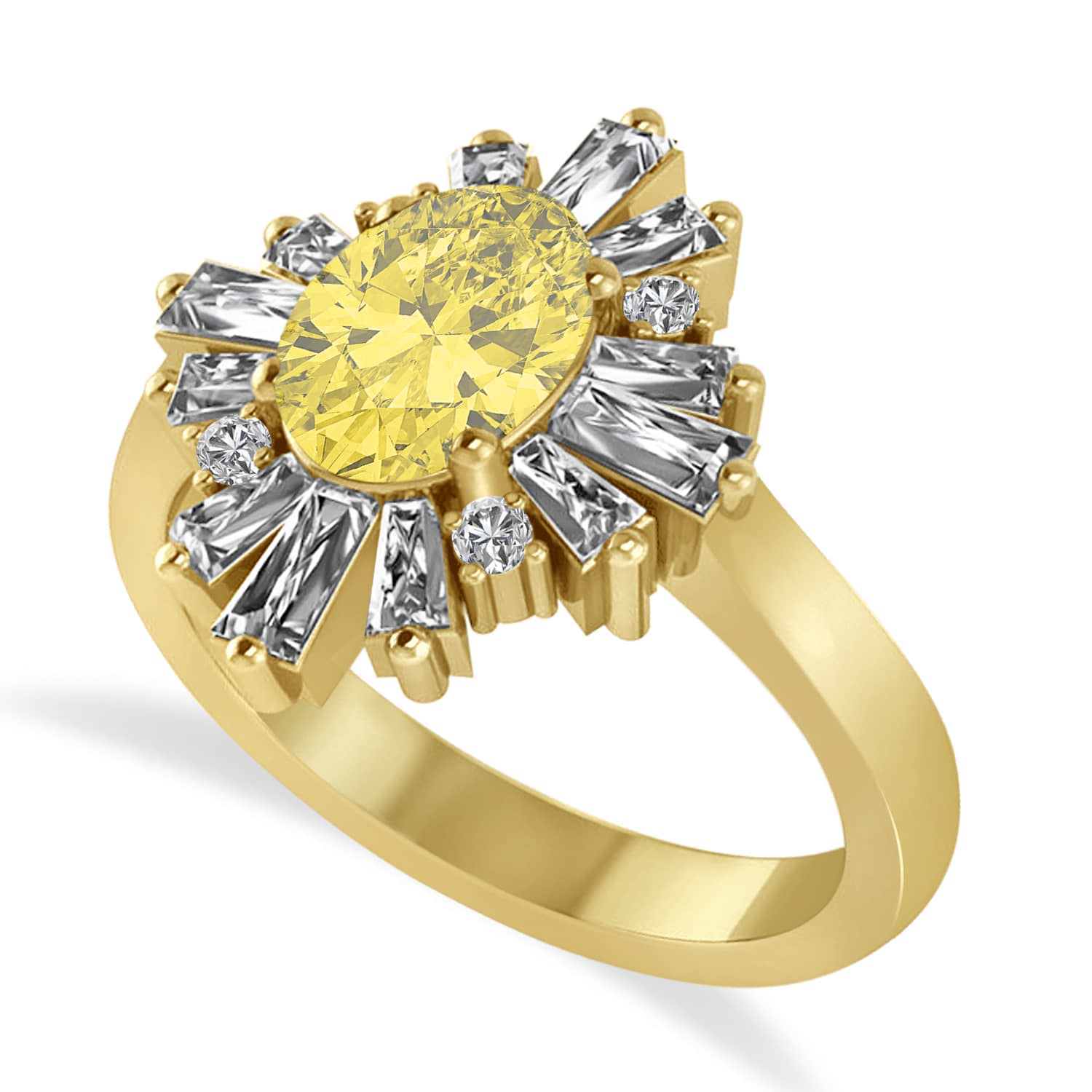 Yellow Diamond Oval Cut Ballerina Engagement Ring 18k Yellow Gold (2.51 ctw)