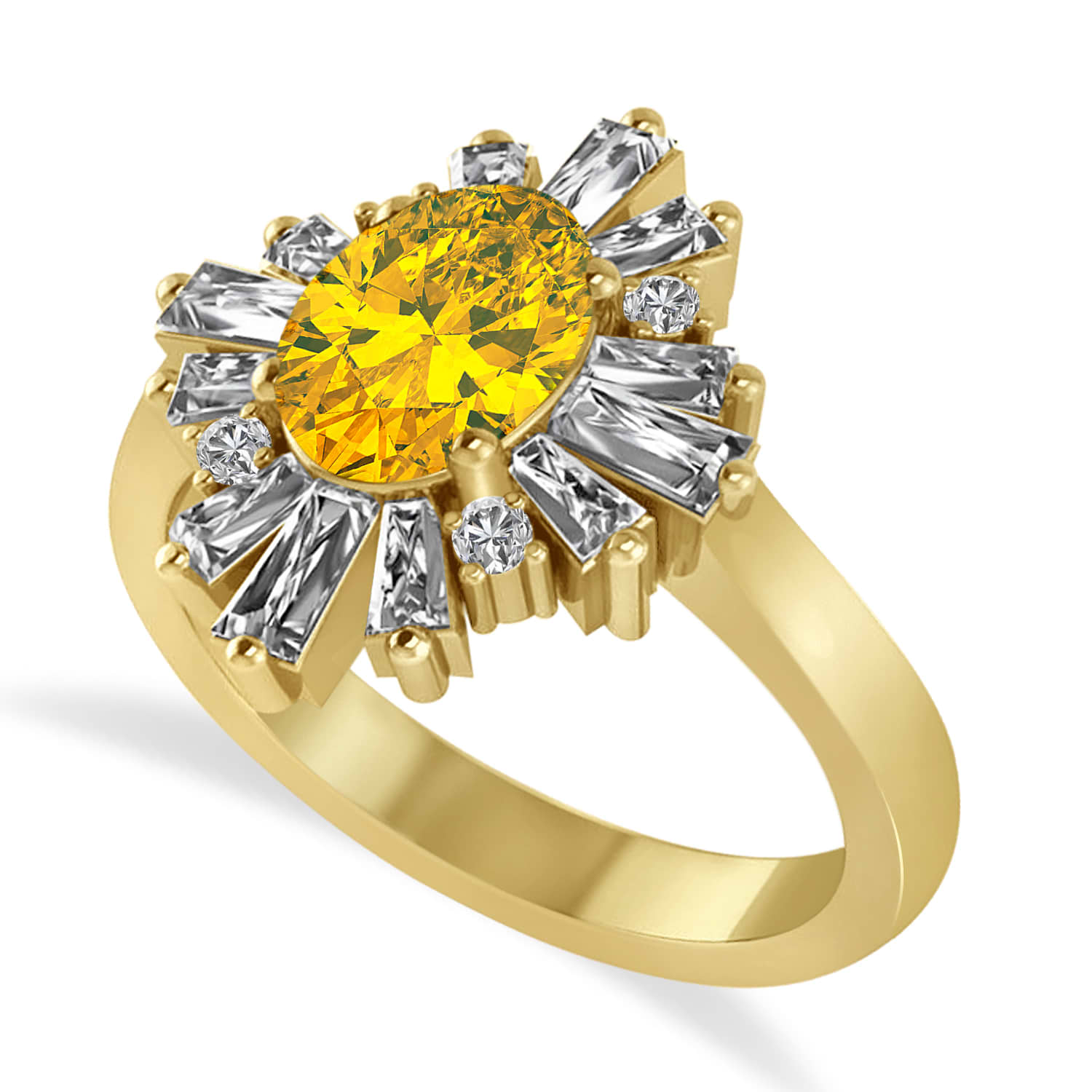 Yellow Sapphire & Diamond Oval Cut Ballerina Engagement Ring 14k Yellow Gold (3.06 ctw)
