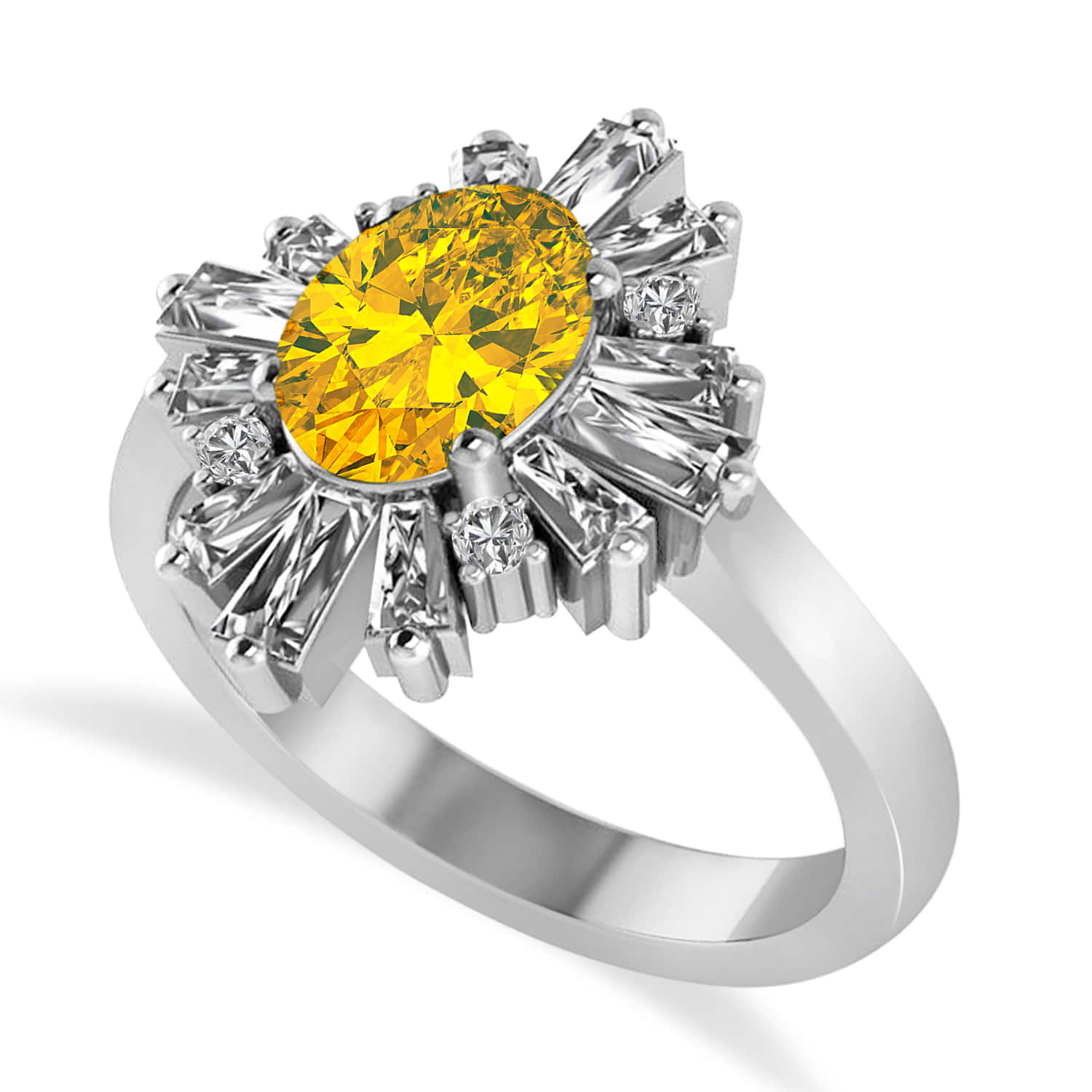 Yellow Sapphire & Diamond Oval Cut Ballerina Engagement Ring 18k White Gold (3.06 ctw)