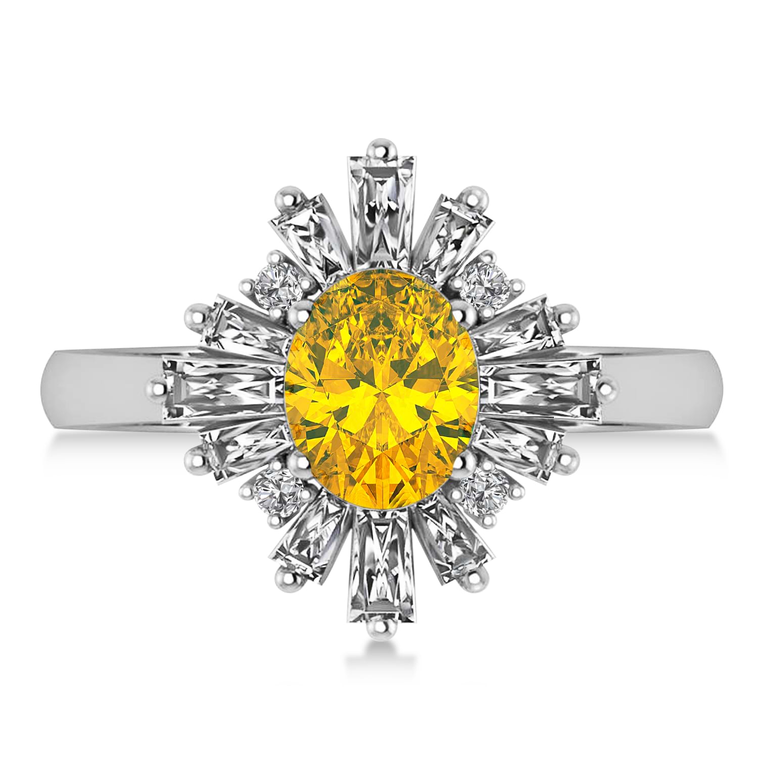 Yellow Sapphire & Diamond Oval Cut Ballerina Engagement Ring Platinum (3.06 ctw)