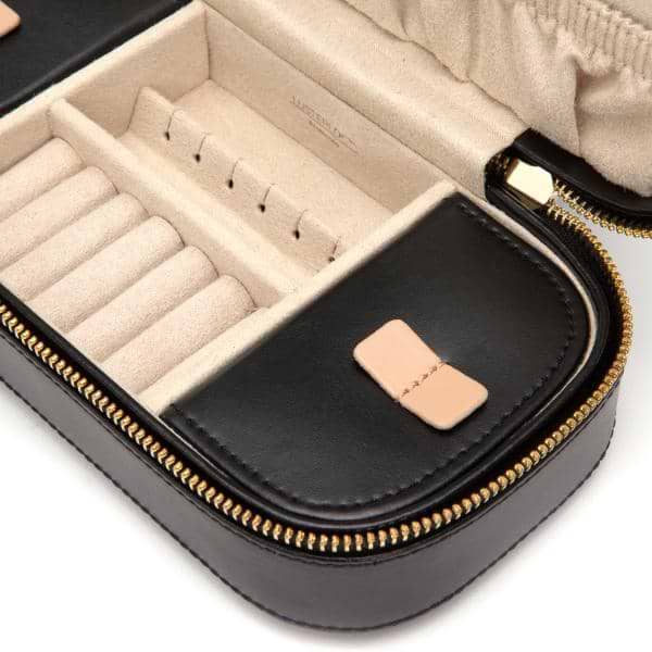 WOLF Chloe Zip Jewelry Case Box in Black Pattern Leather