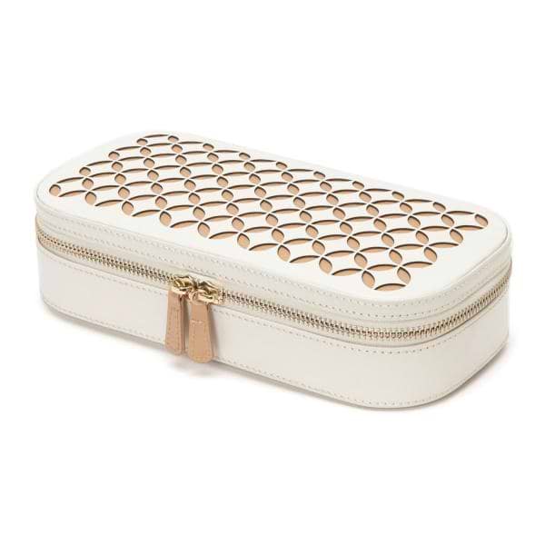 WOLF Chloe Zip Jewelry Case Box in Cream Pattern Leather