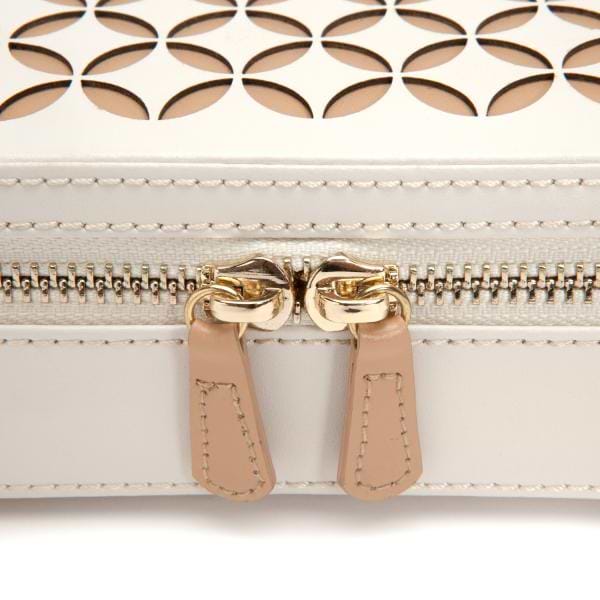 WOLF Chloe Zip Jewelry Case Box in Cream Pattern Leather